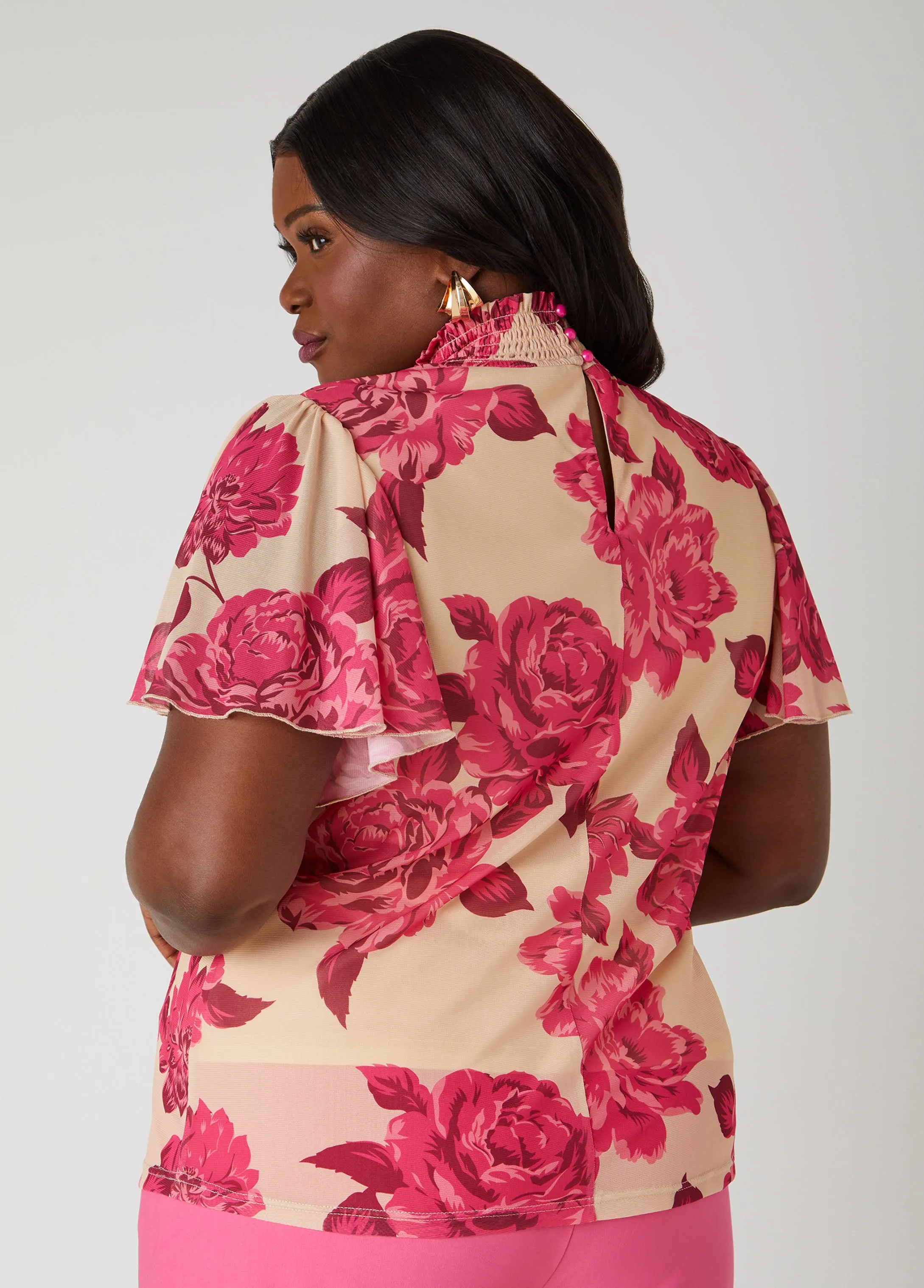 Floral Mesh Keyhole Top sold by Ashley Stewart product image thumbnail 2