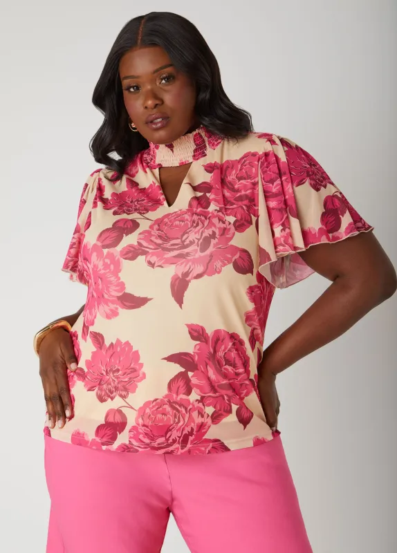 Floral Mesh Keyhole Top sold by Ashley Stewart