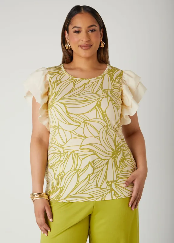 Paneled Floral Print Top sold by Ashley Stewart