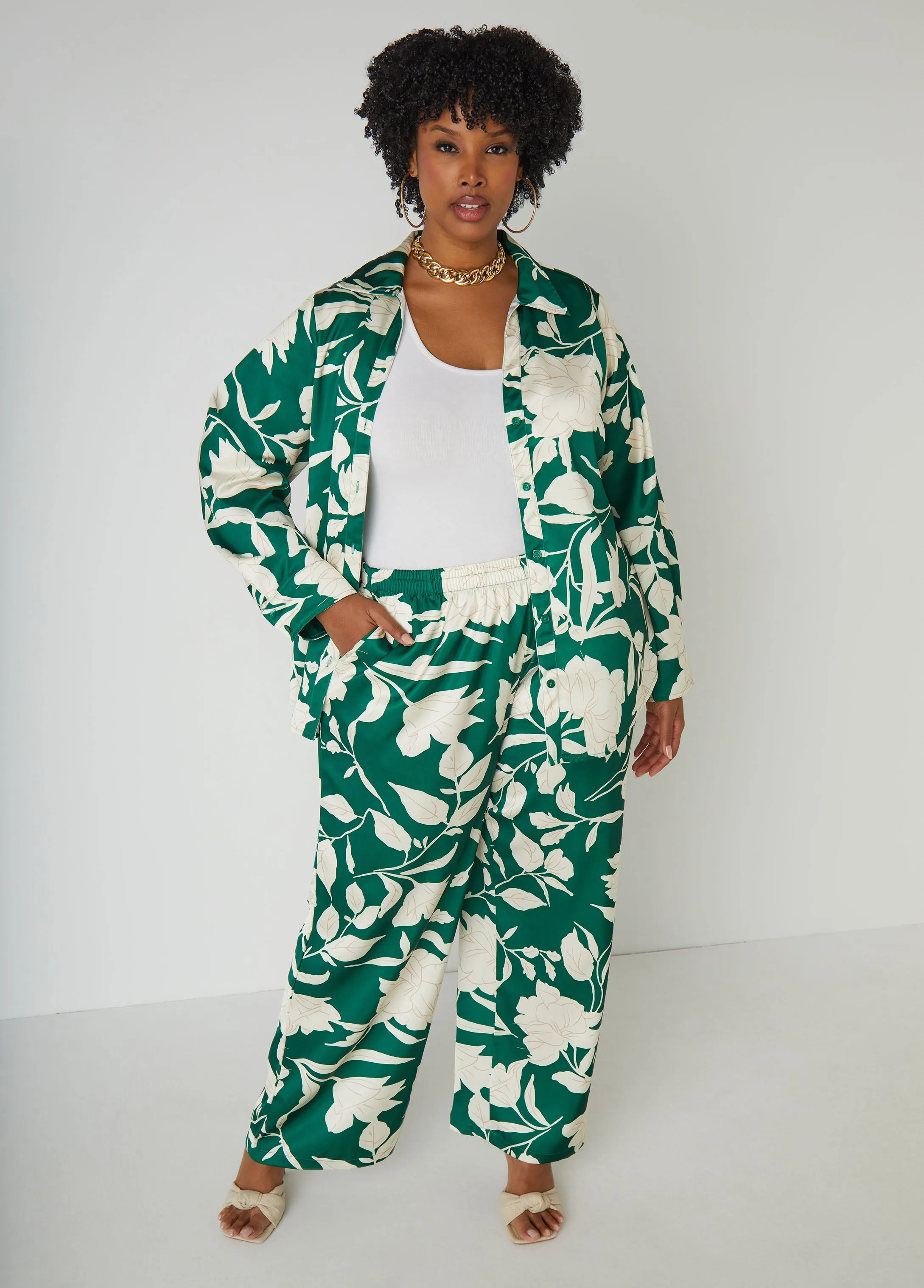 Floral Print Satin Wide Leg Pants sold by Ashley Stewart product image thumbnail 4