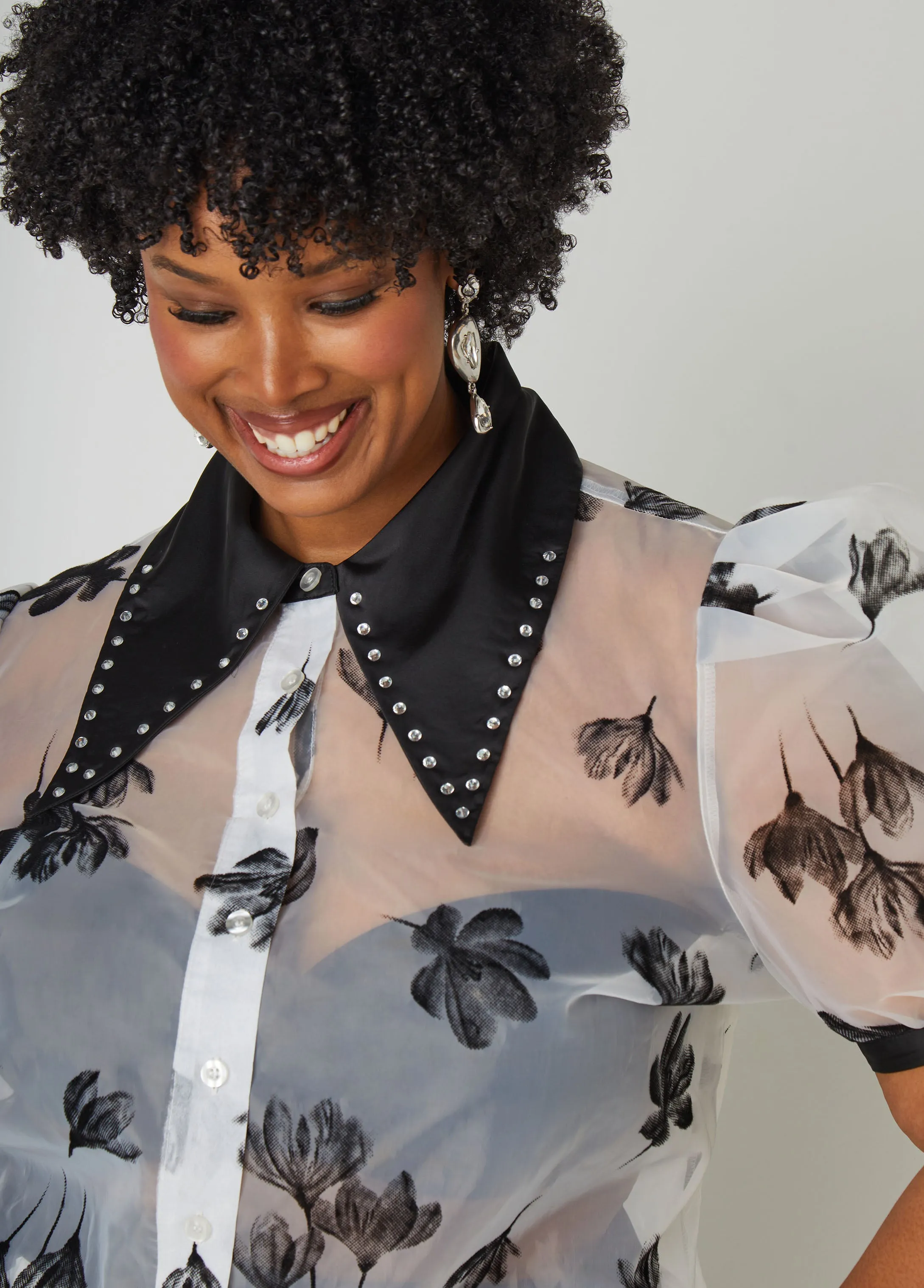 Floral Print Organza Blouse sold by Ashley Stewart product image thumbnail 4