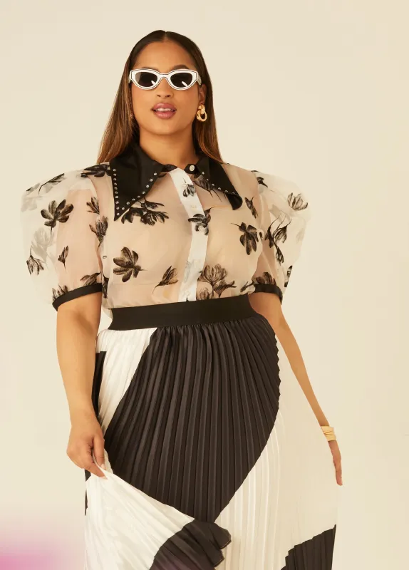 Floral Print Organza Blouse sold by Ashley Stewart