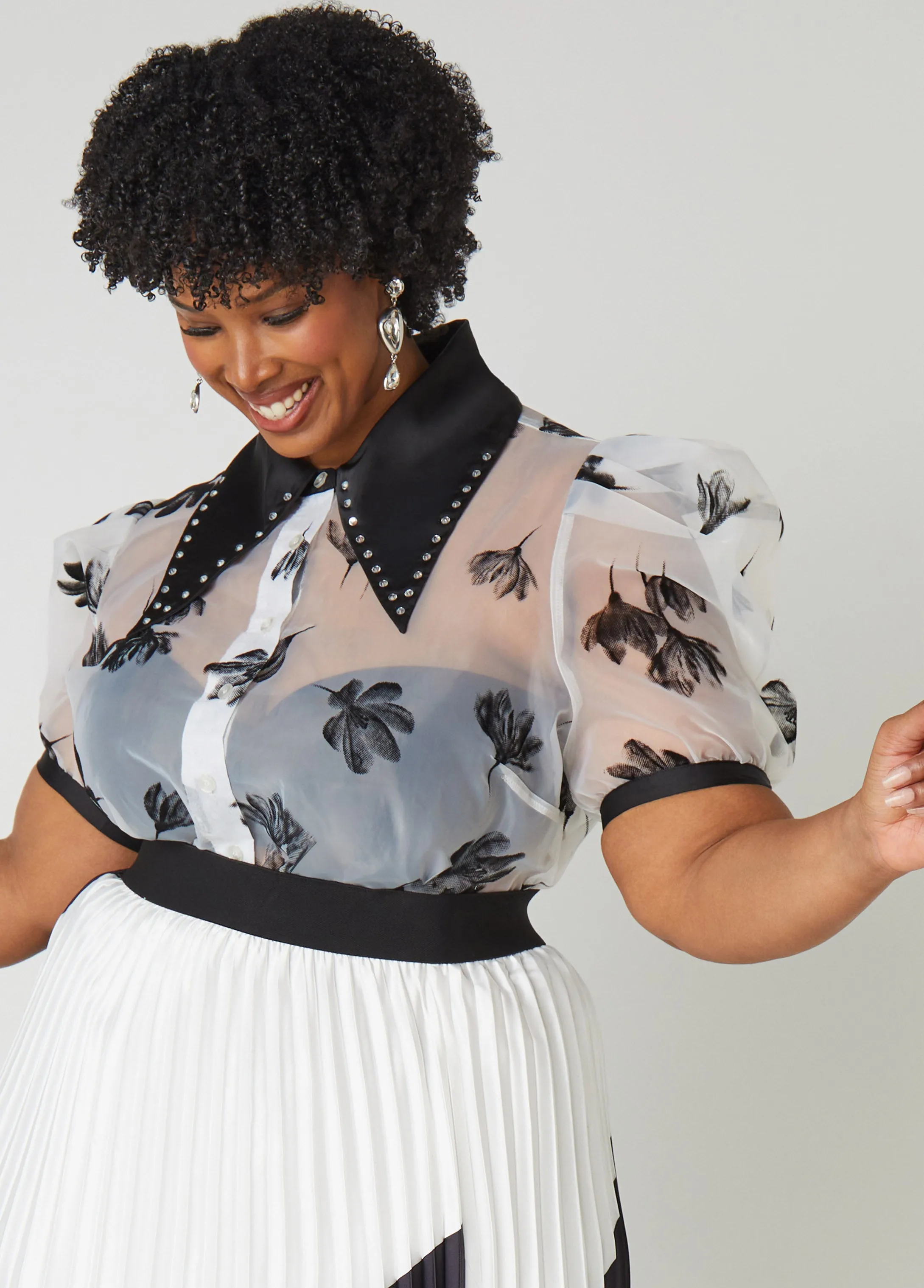 Floral Print Organza Blouse sold by Ashley Stewart product image thumbnail 5