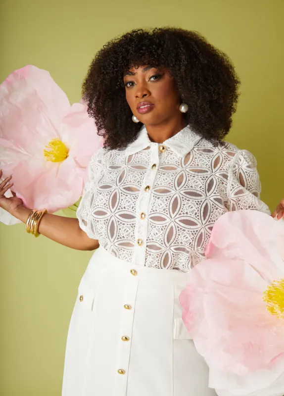 Cropped Embroidered Shirt sold by Ashley Stewart