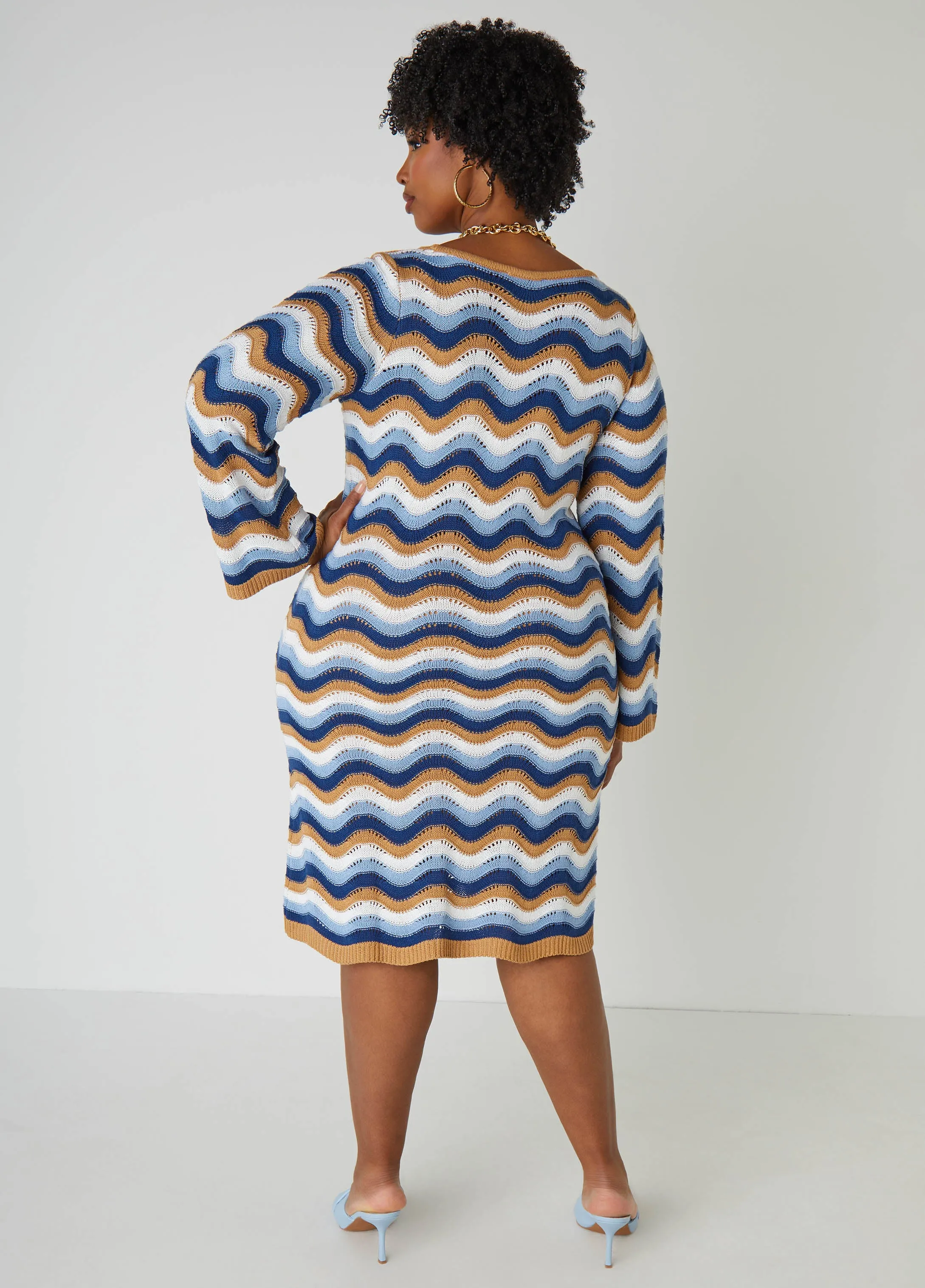 Striped Pointelle Knit Dress sold by Ashley Stewart product image thumbnail 2