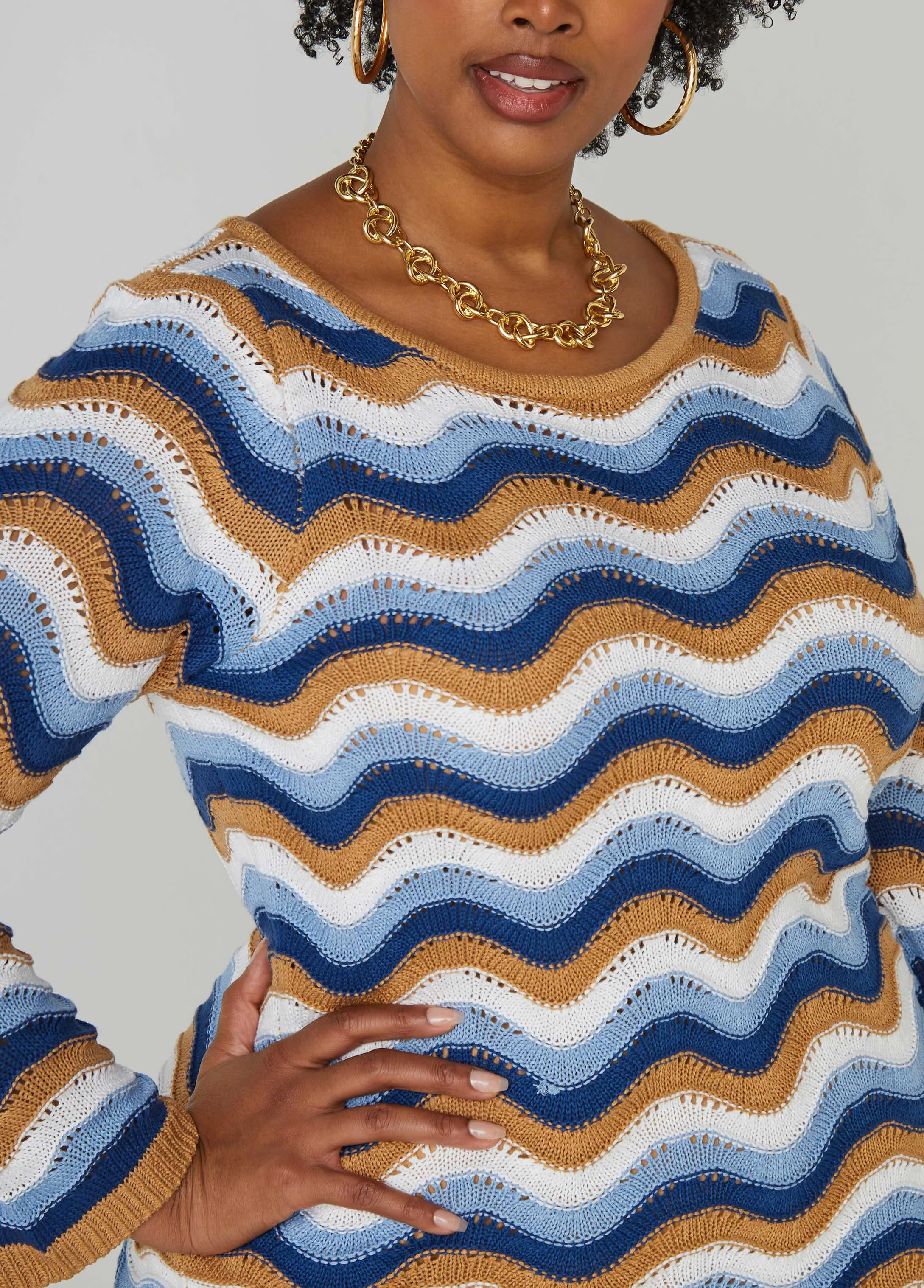 Striped Pointelle Knit Dress sold by Ashley Stewart product image thumbnail 3