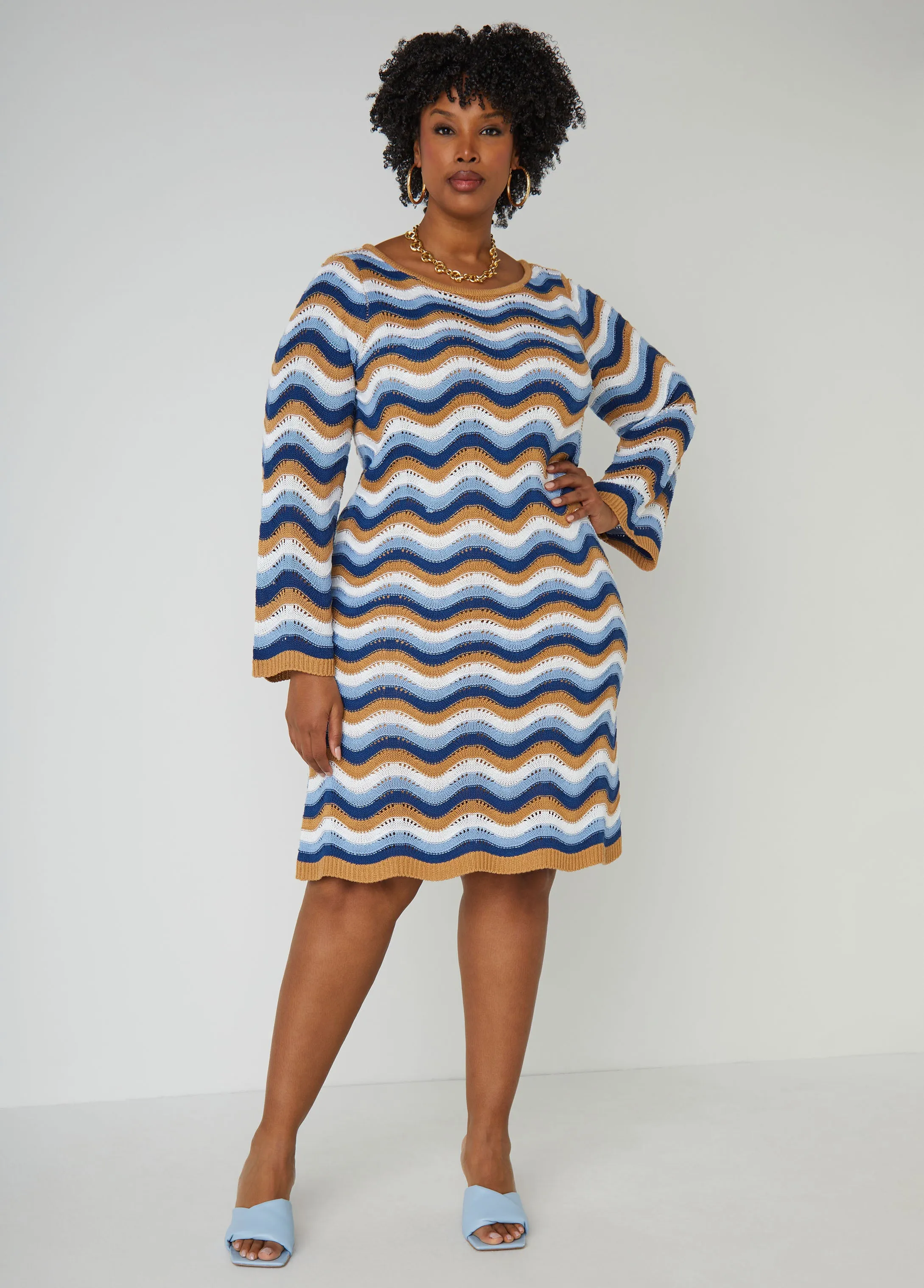 Striped Pointelle Knit Dress sold by Ashley Stewart product image thumbnail 5