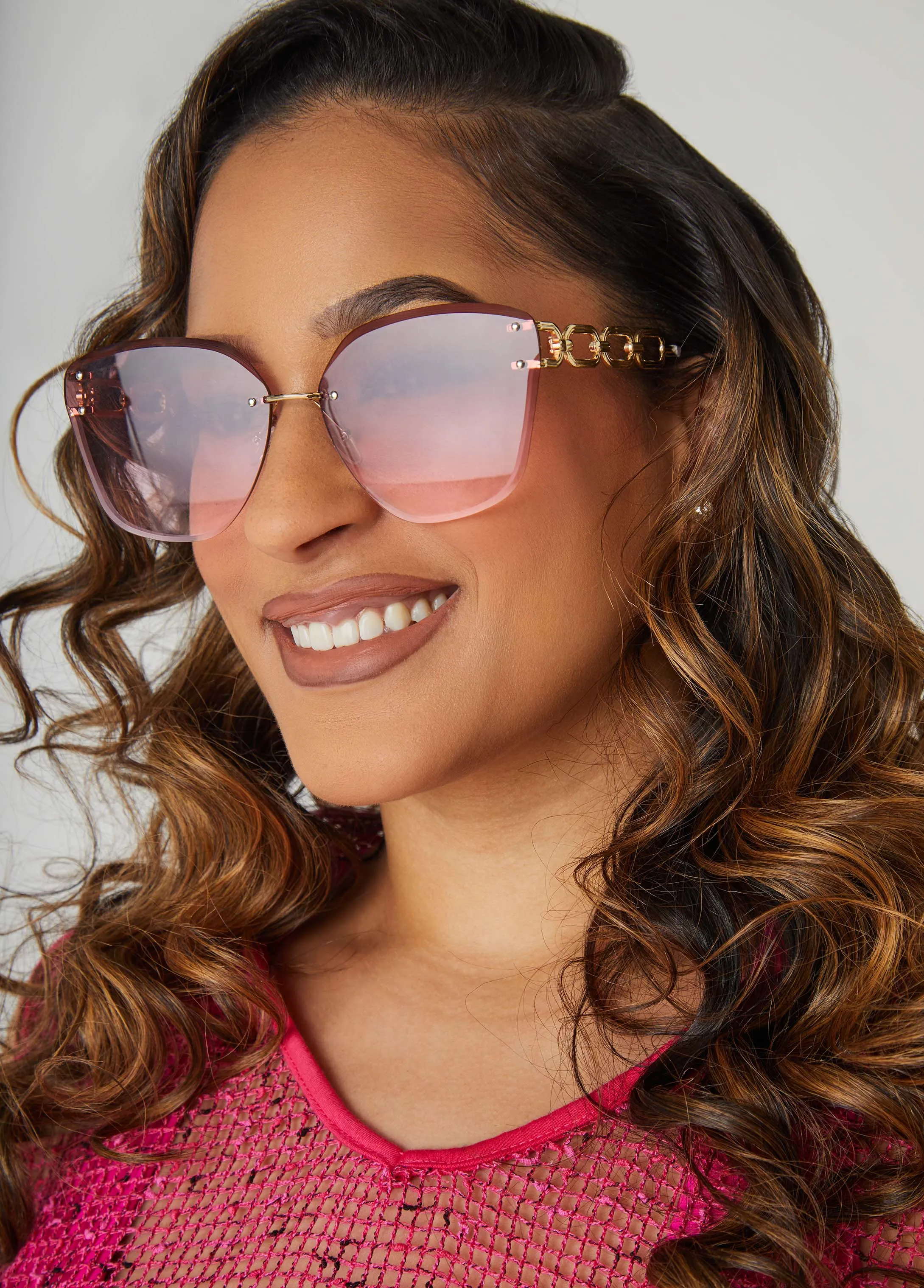 Chain Trimmed Rimless Sunglasses sold by Ashley Stewart