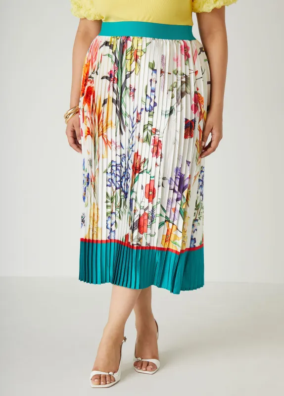 Pleated Floral Print Midi Skirt sold by Ashley Stewart