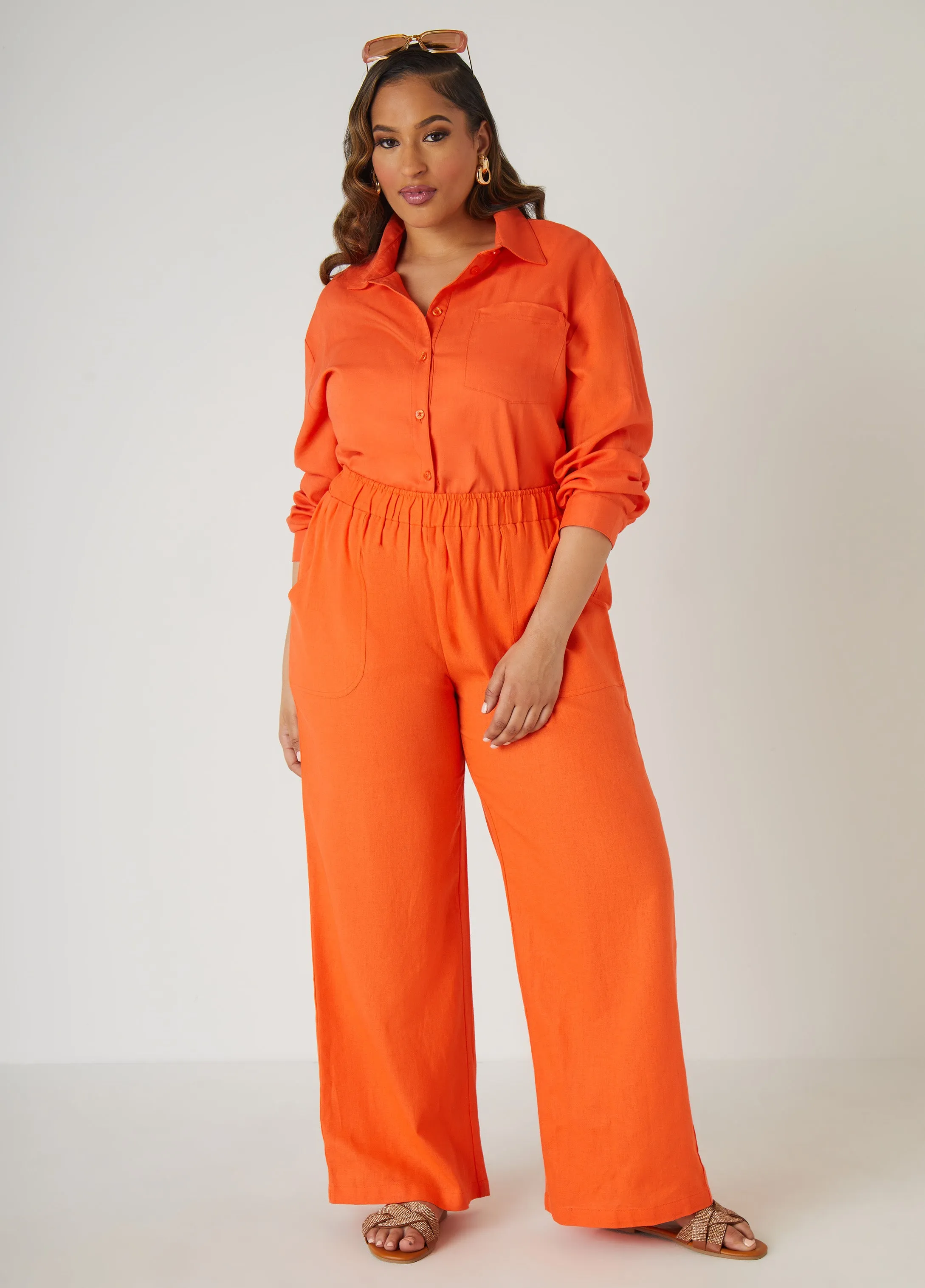 High Rise Linen Blend Pants sold by Ashley Stewart