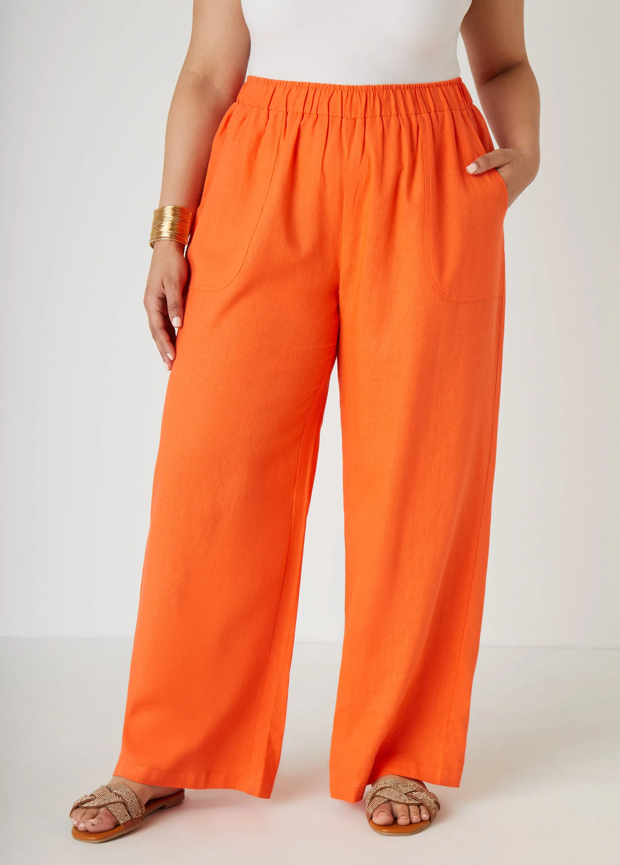 High Rise Linen Blend Pants sold by Ashley Stewart product image thumbnail 3