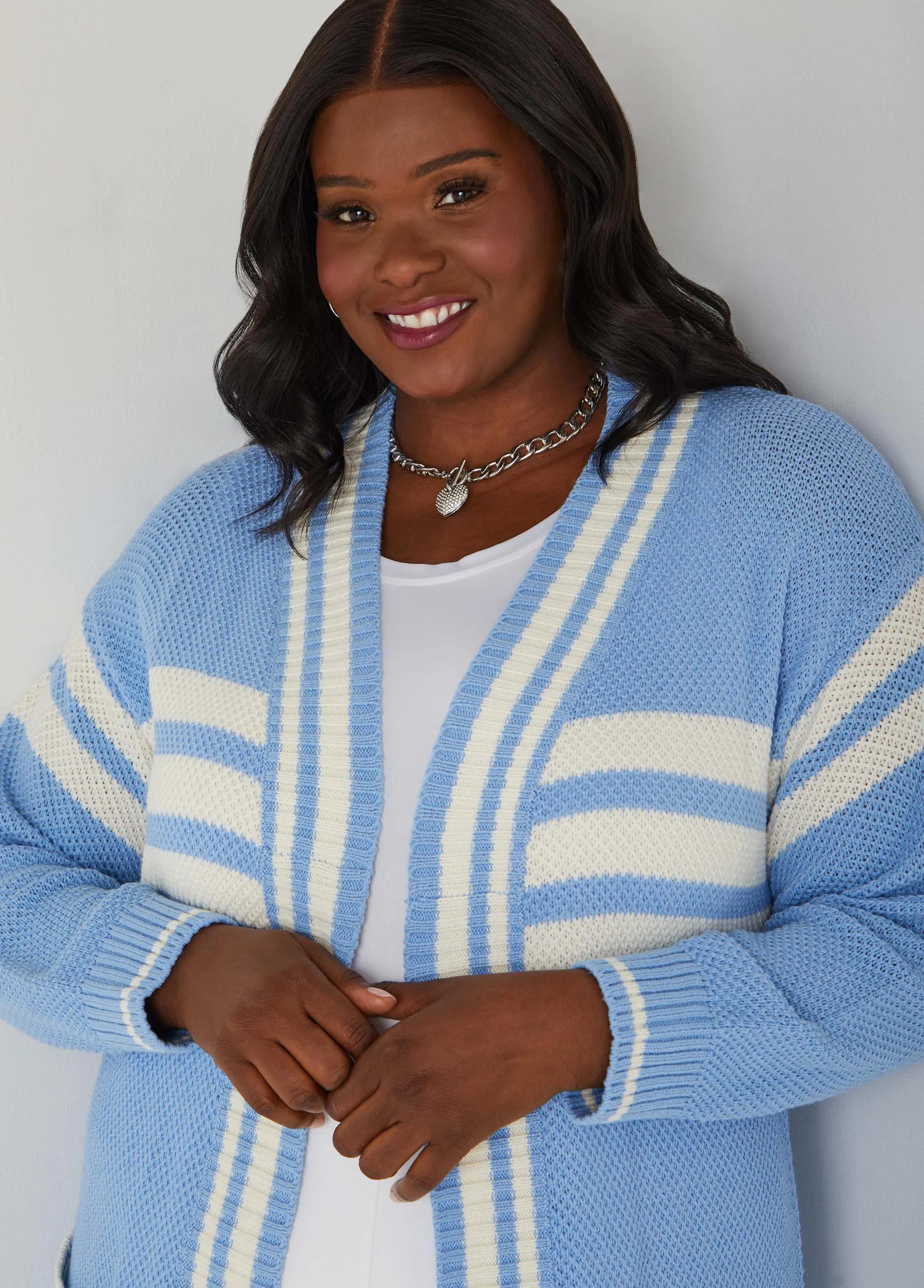 Open Front Striped Cardigan sold by Ashley Stewart product image thumbnail 4