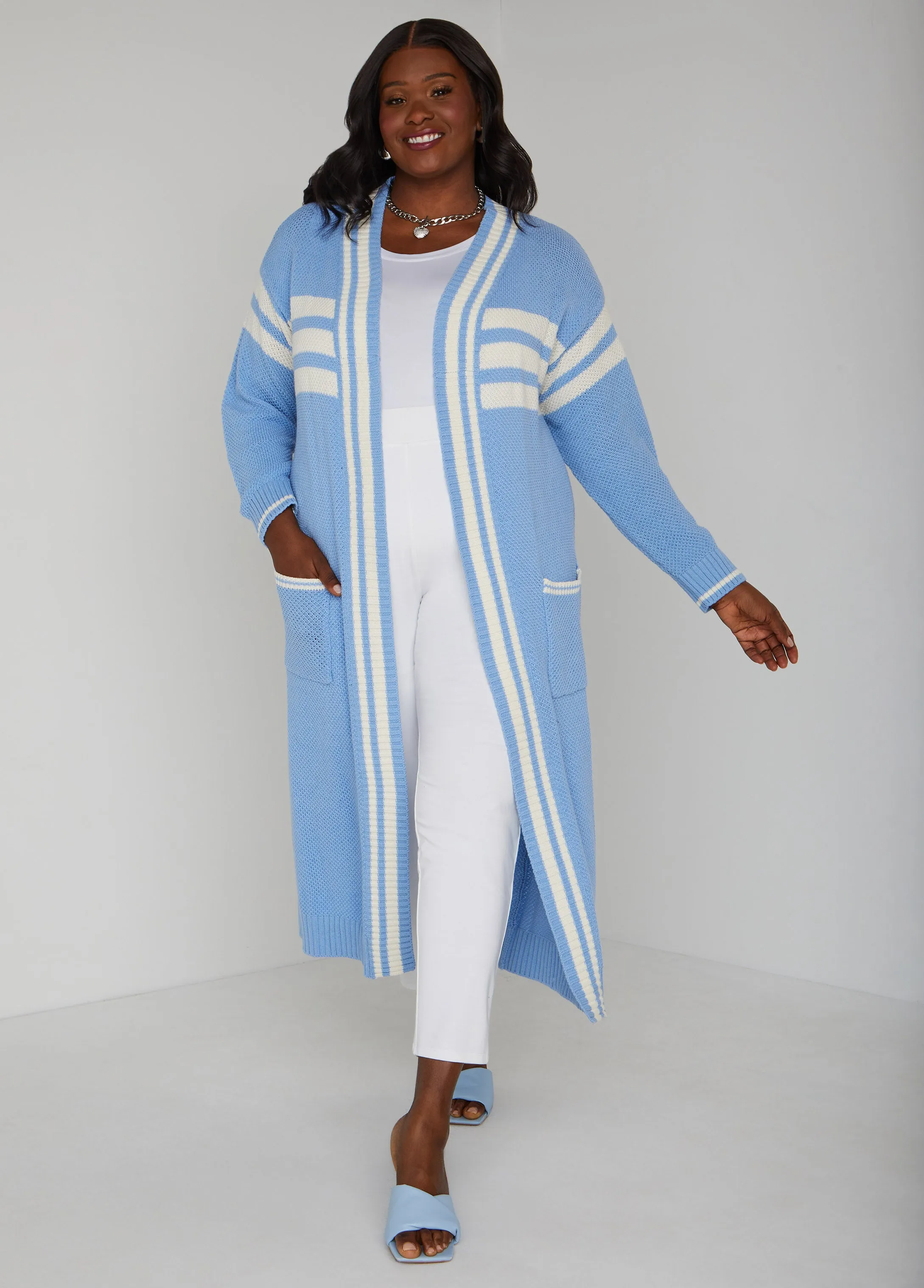 Open Front Striped Cardigan sold by Ashley Stewart product image thumbnail 3