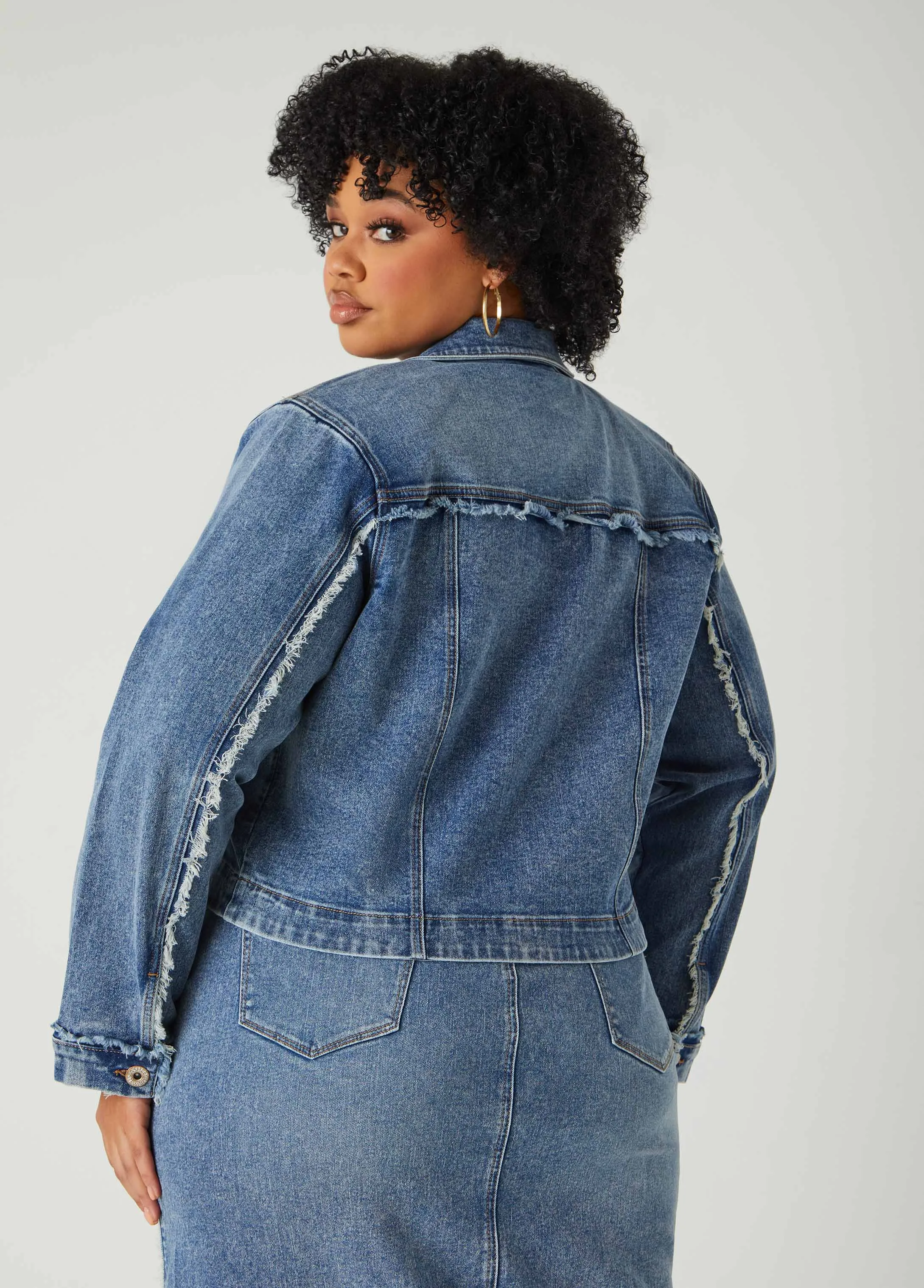 Frayed Cropped Denim Jacket sold by Ashley Stewart product image thumbnail 2