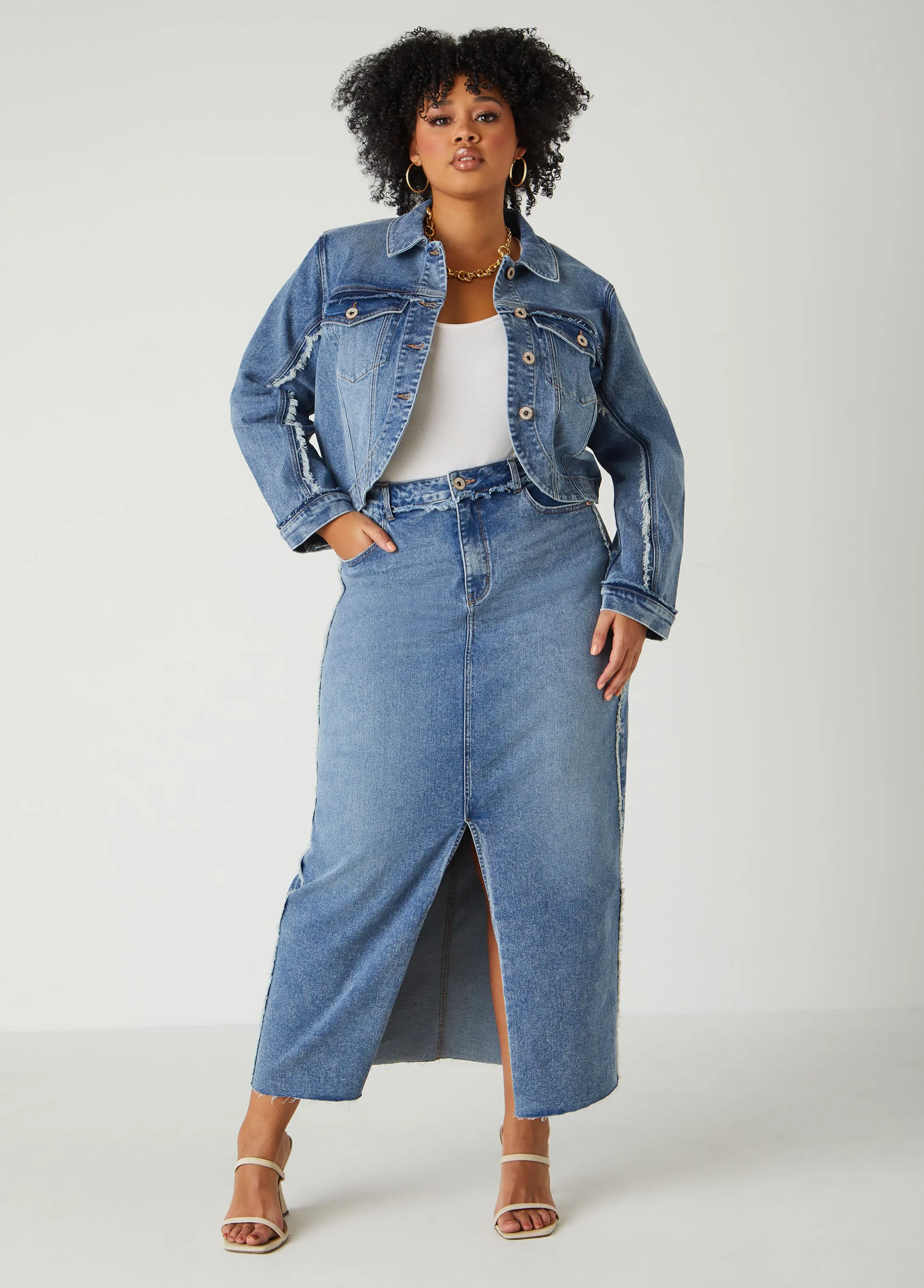 Frayed Cropped Denim Jacket sold by Ashley Stewart product image thumbnail 3