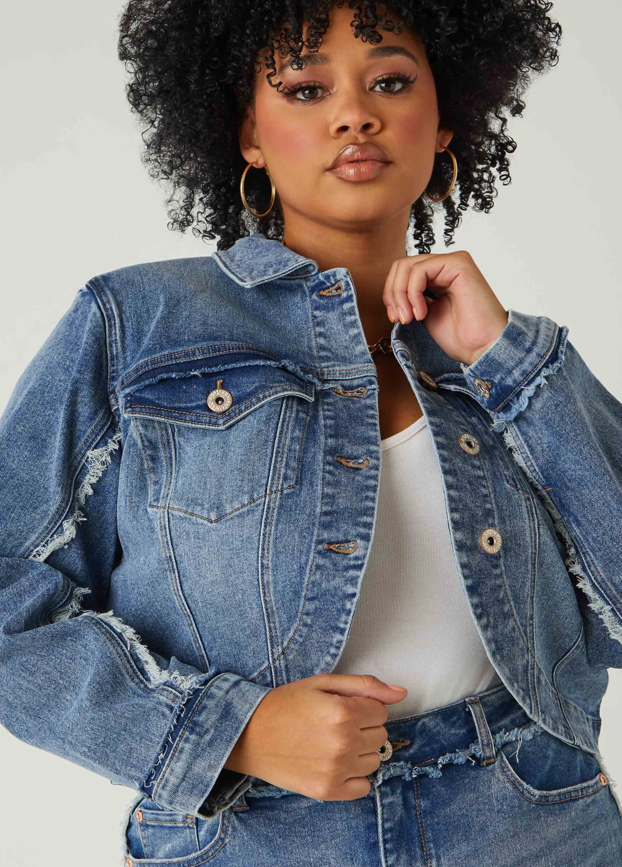 Frayed Cropped Denim Jacket sold by Ashley Stewart product image thumbnail 4