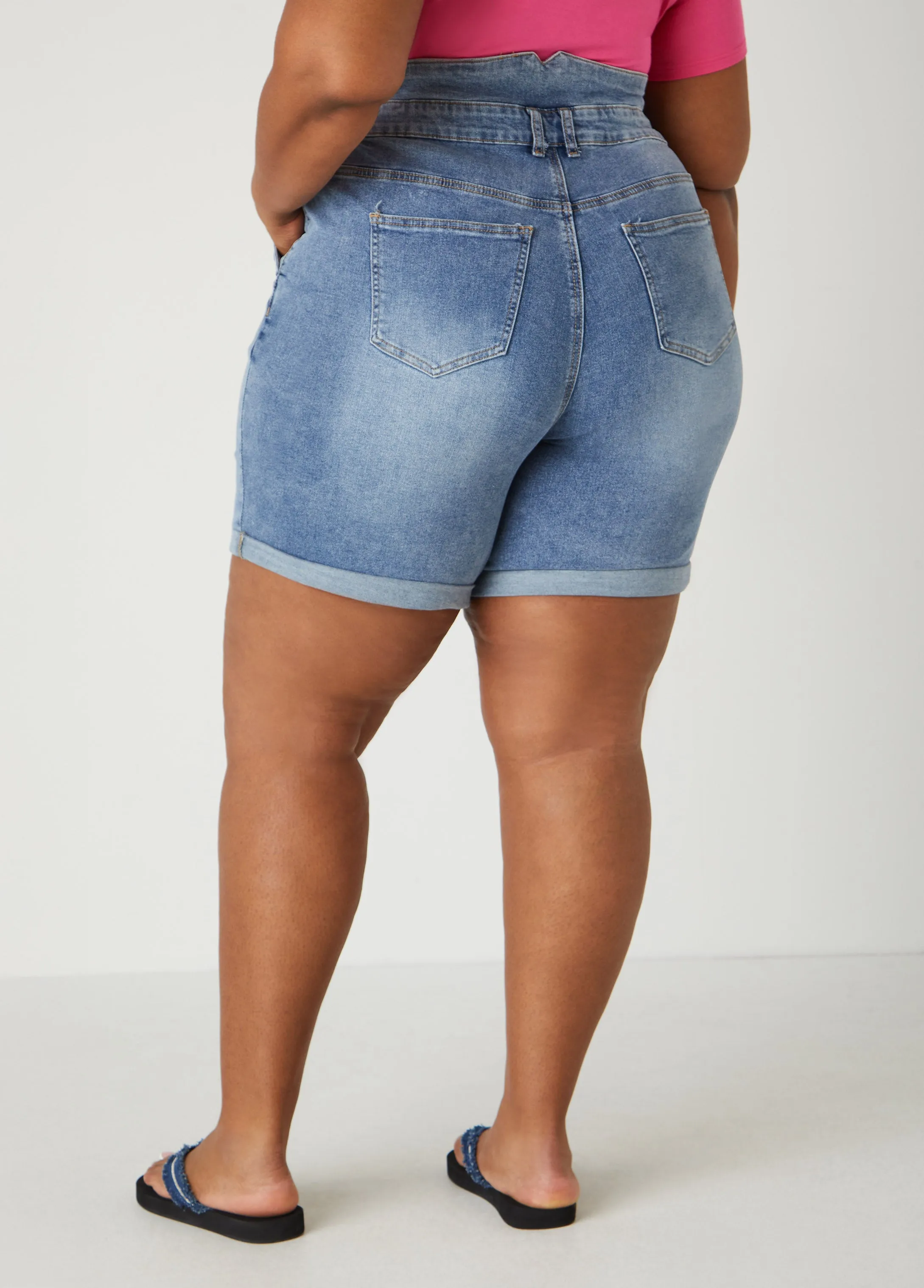 Cuffed High Waist Denim Shorts sold by Ashley Stewart product image thumbnail 2