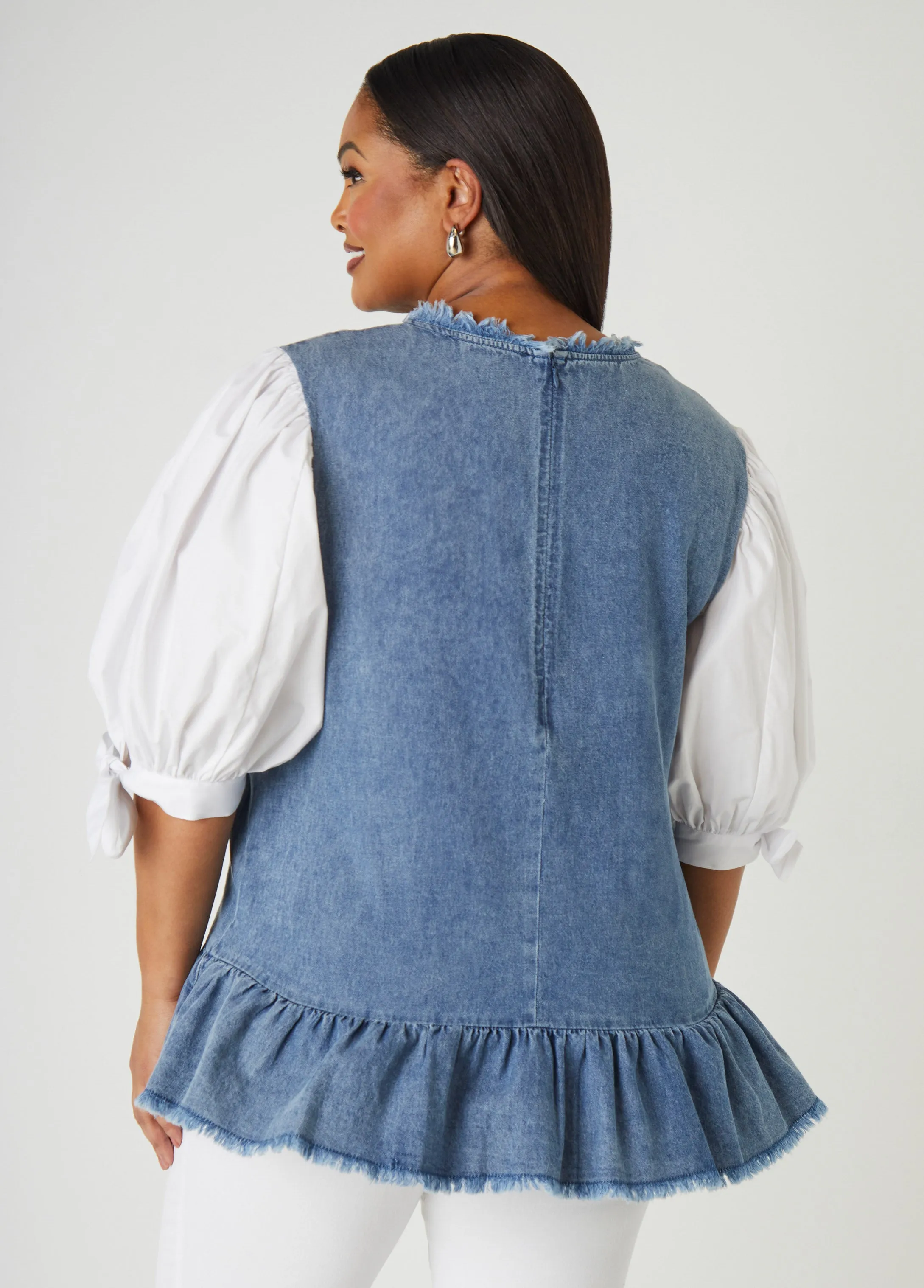 Faux Pearl Poplin And Denim Top sold by Ashley Stewart product image thumbnail 2