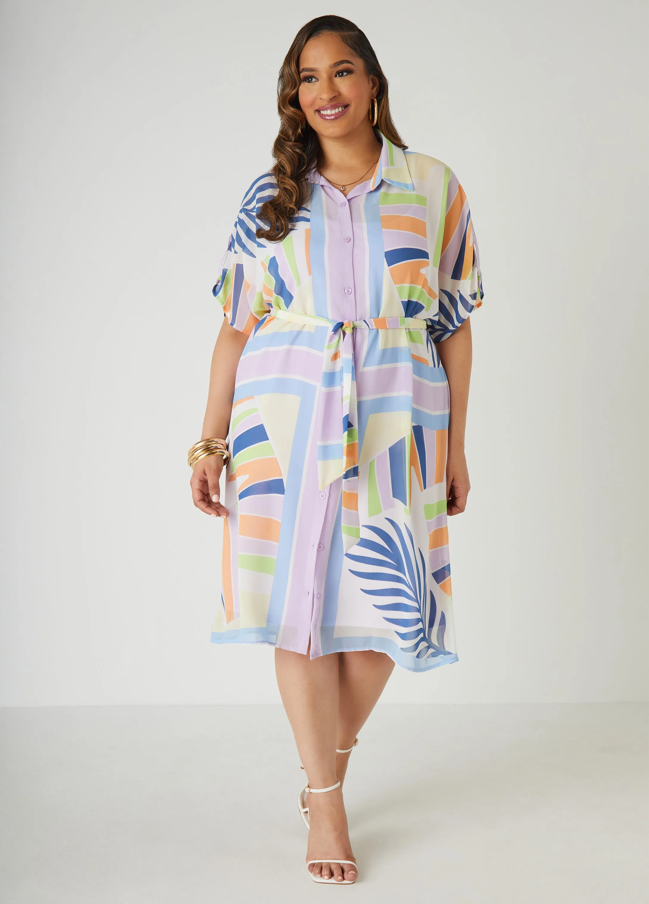 Belted Printed Shirtdress sold by Ashley Stewart
