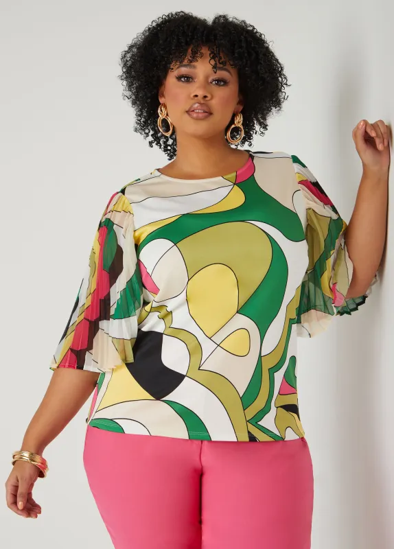 Pleated Paneled Abstract Top sold by Ashley Stewart