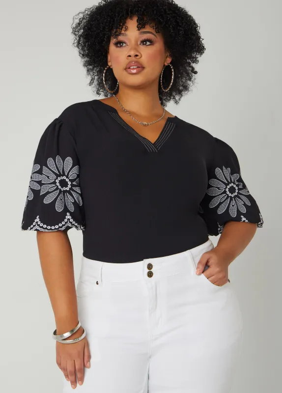 Floral Balloon Sleeve Blouse sold by Ashley Stewart