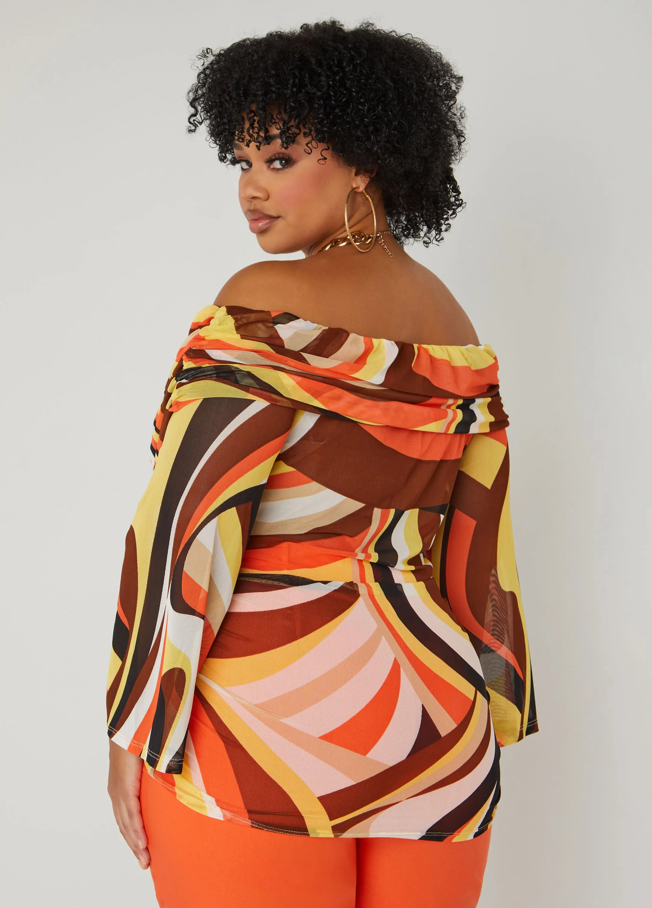 Off The Shoulder Printed Mesh Top sold by Ashley Stewart product image thumbnail 2