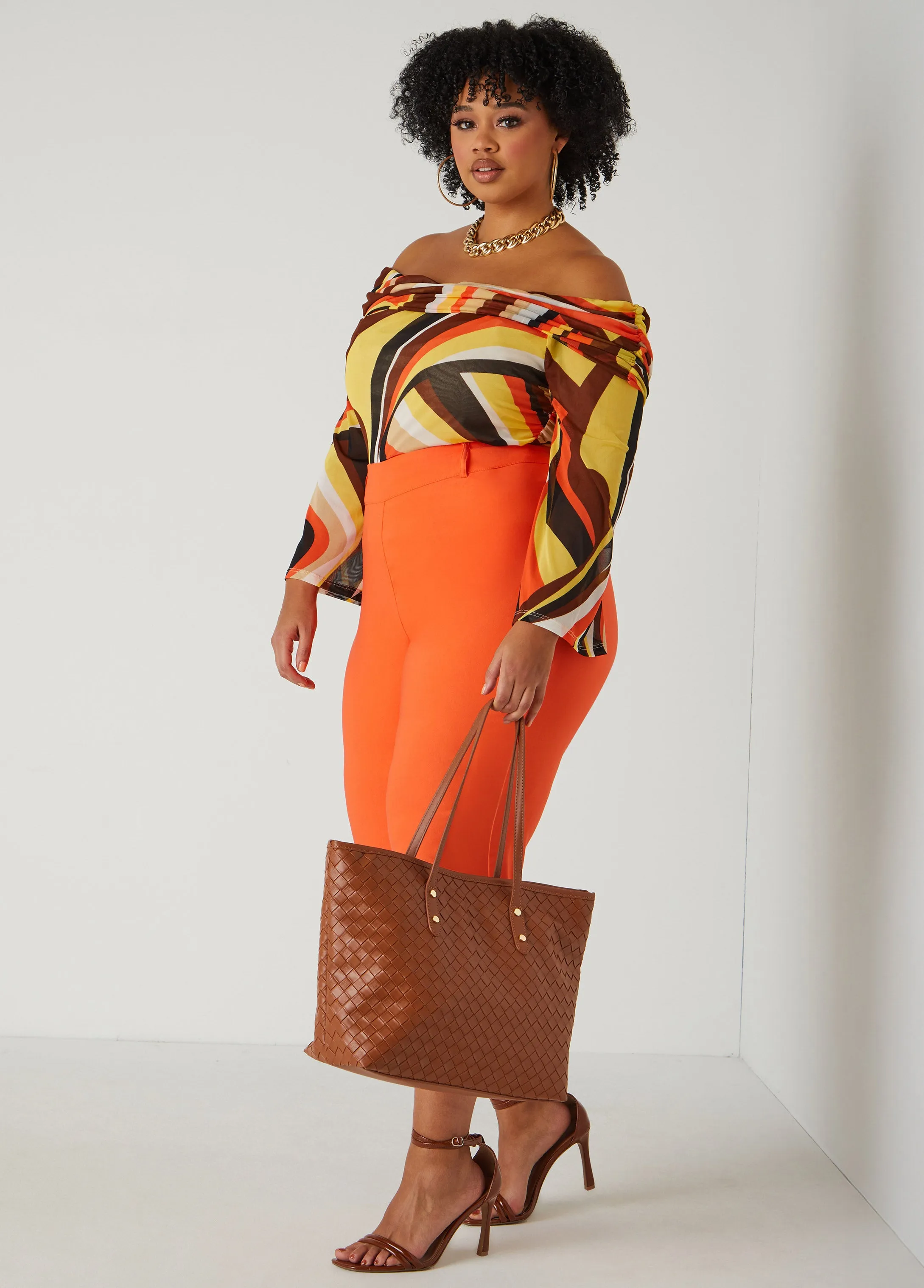 Off The Shoulder Printed Mesh Top sold by Ashley Stewart product image thumbnail 3