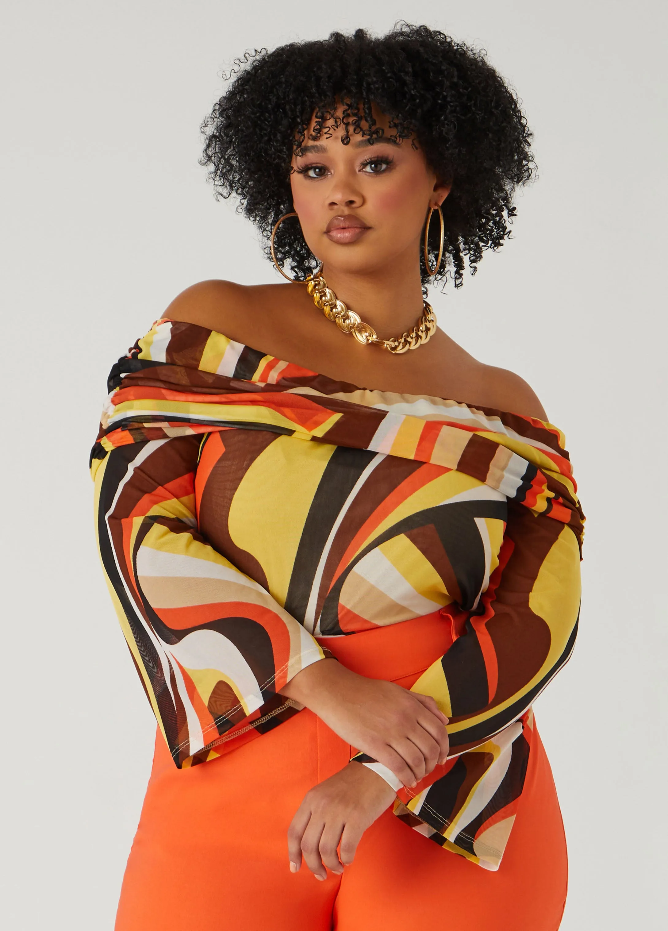 Off The Shoulder Printed Mesh Top sold by Ashley Stewart product image thumbnail 4