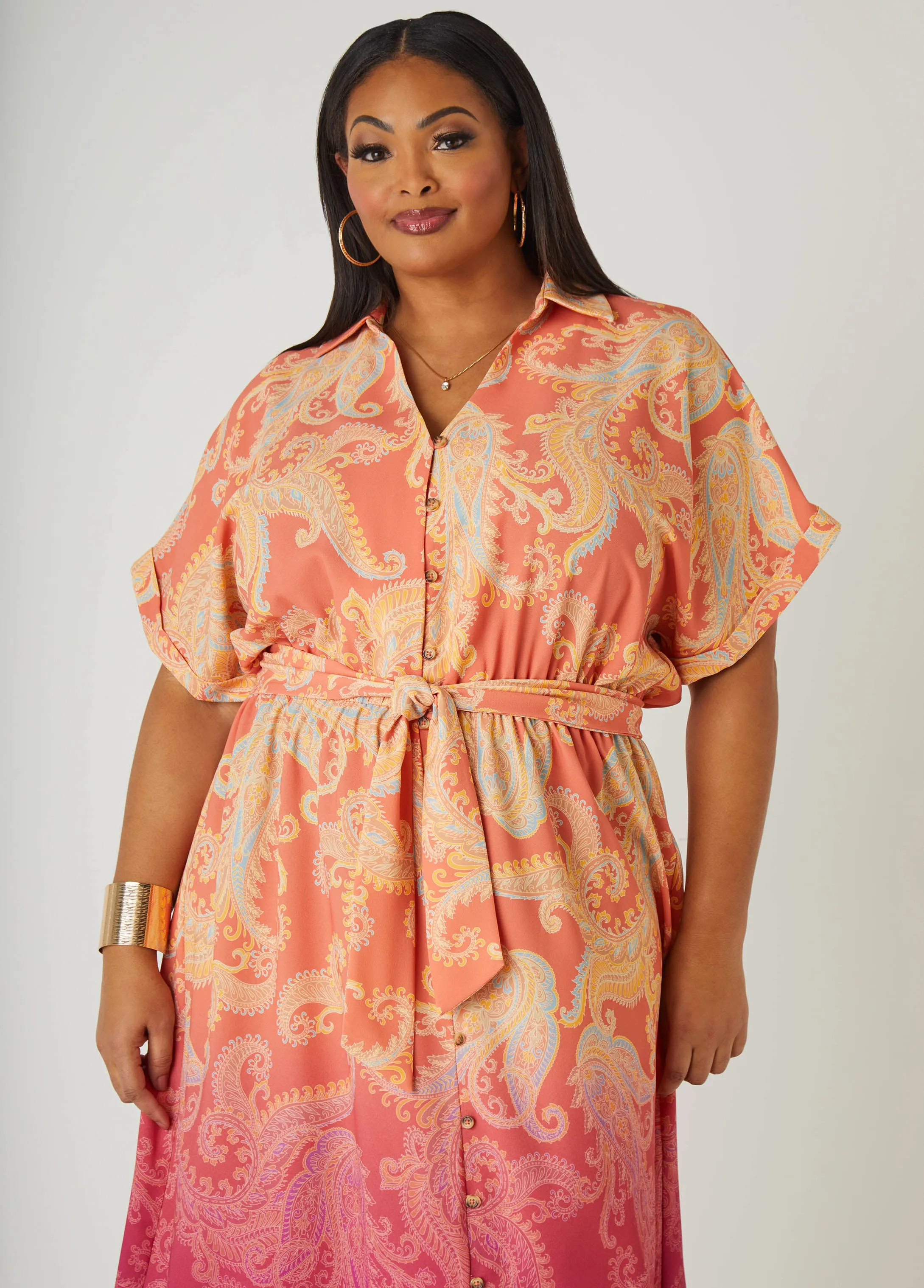 Ombre Paisley Midaxi Shirtdress sold by Ashley Stewart product image thumbnail 4