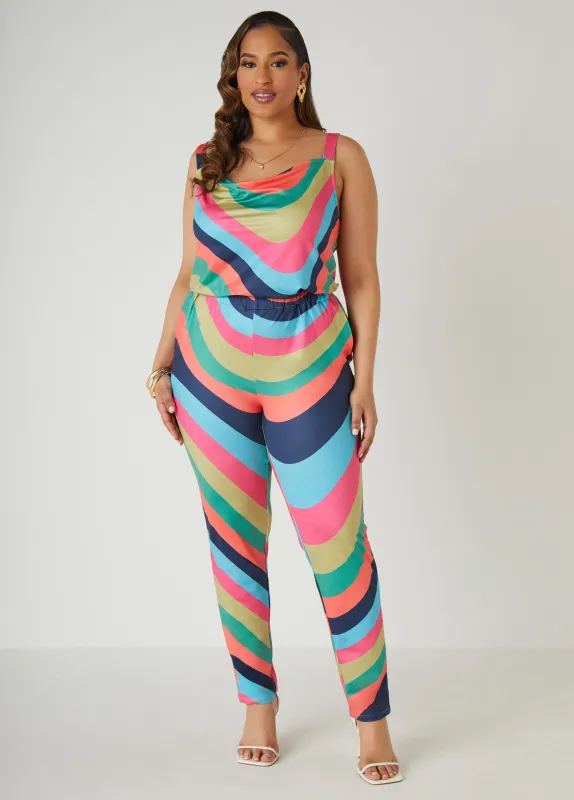 Swirl Print Cowl Neck Catsuit sold by Ashley Stewart