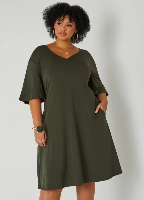 Tiered Sleeve Jersey A Line Dress sold by Ashley Stewart