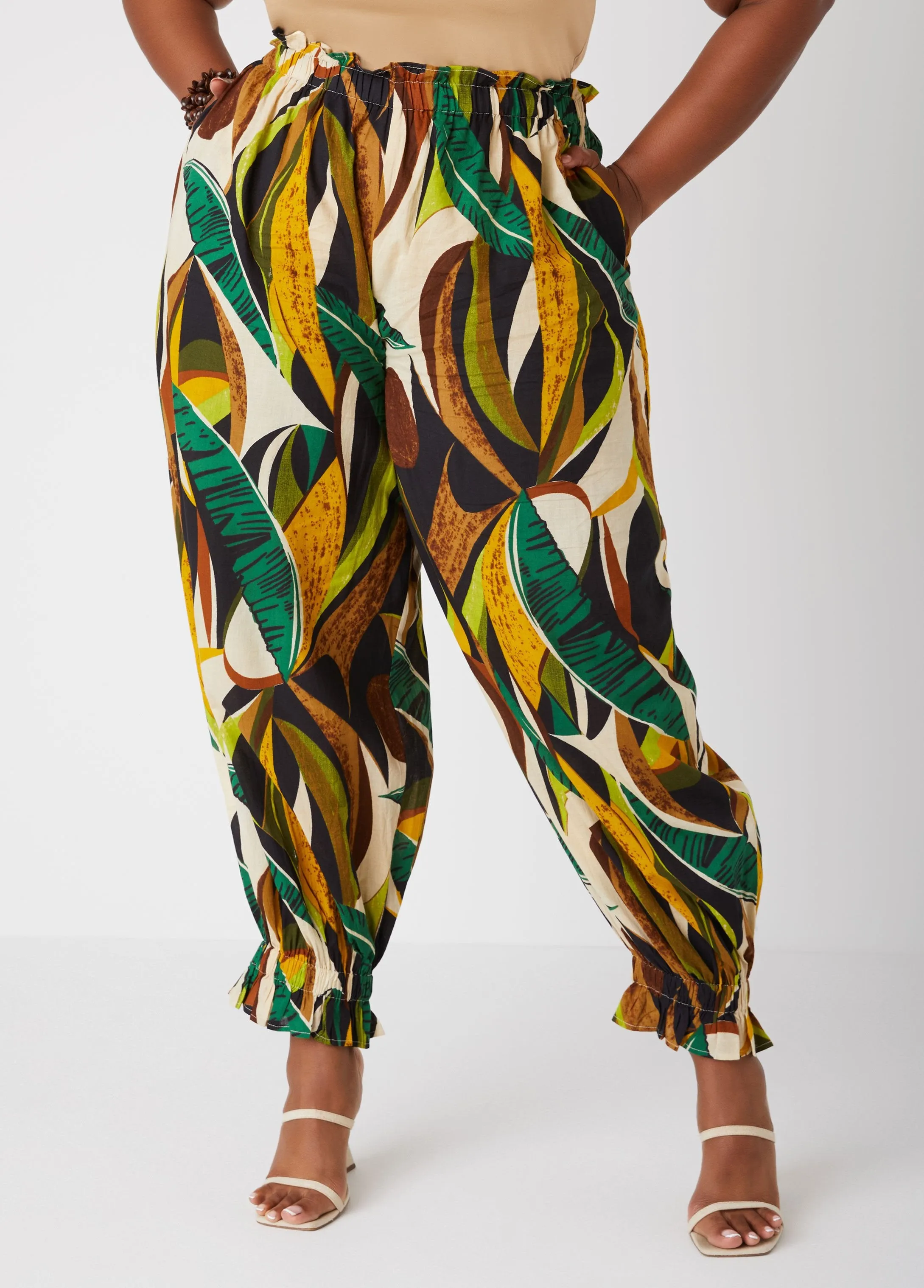 Leaf Print Cotton Joggers sold by Ashley Stewart product image thumbnail 3
