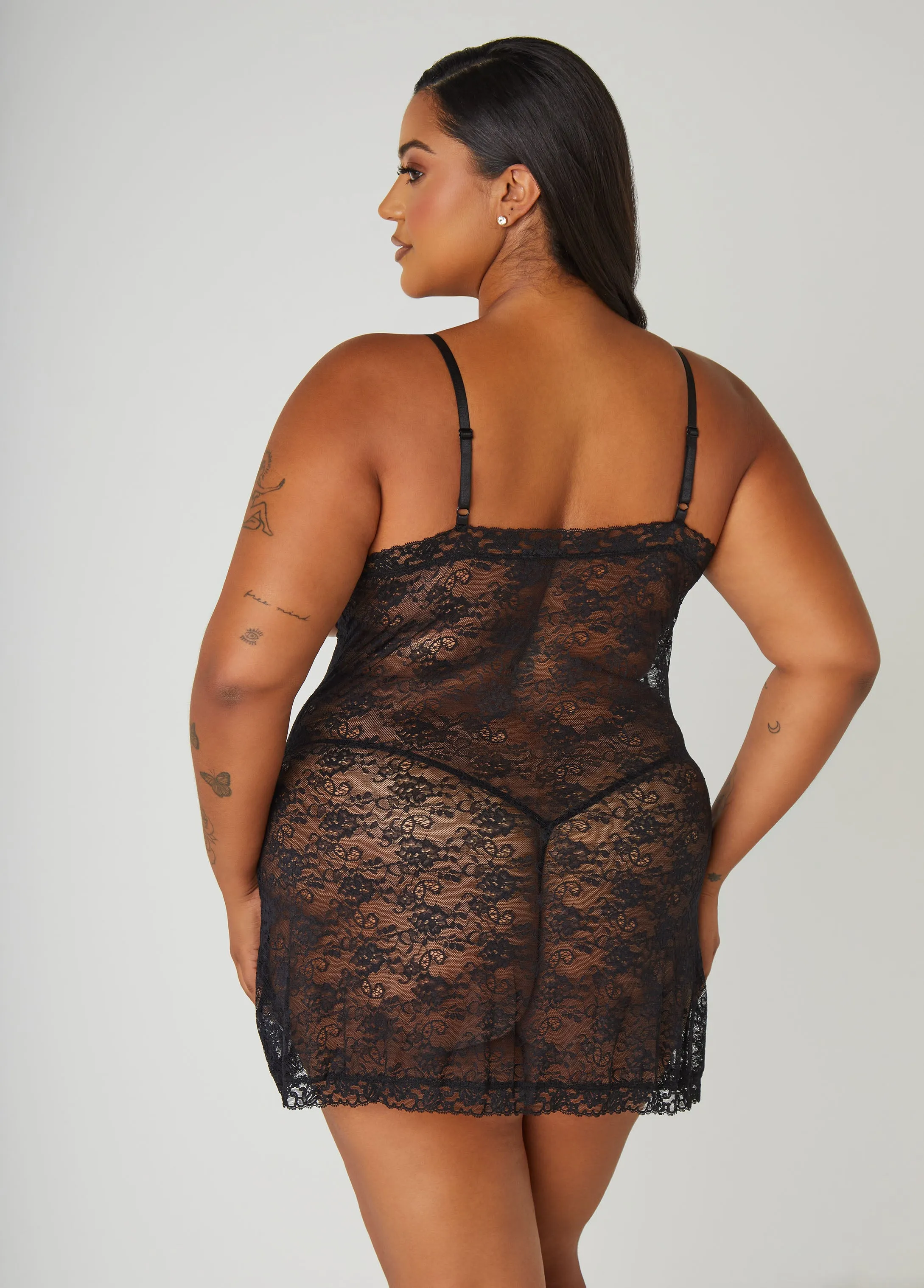 Cupless Lace Chemise Set sold by Ashley Stewart product image thumbnail 2