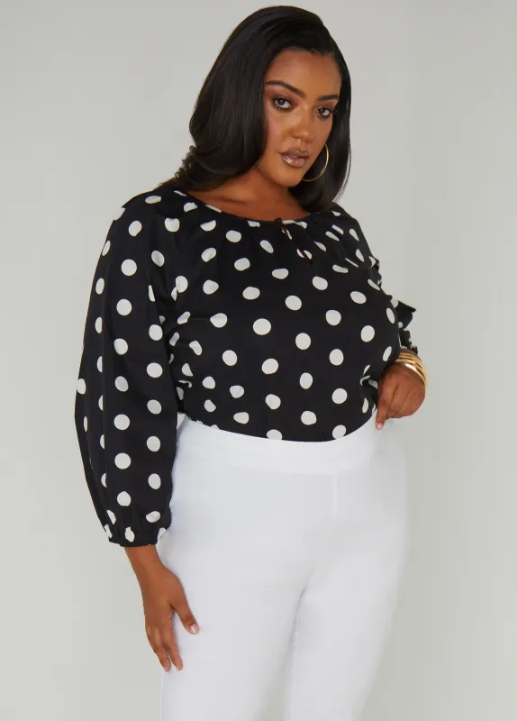 Polka Dot Poplin Blouse sold by Ashley Stewart