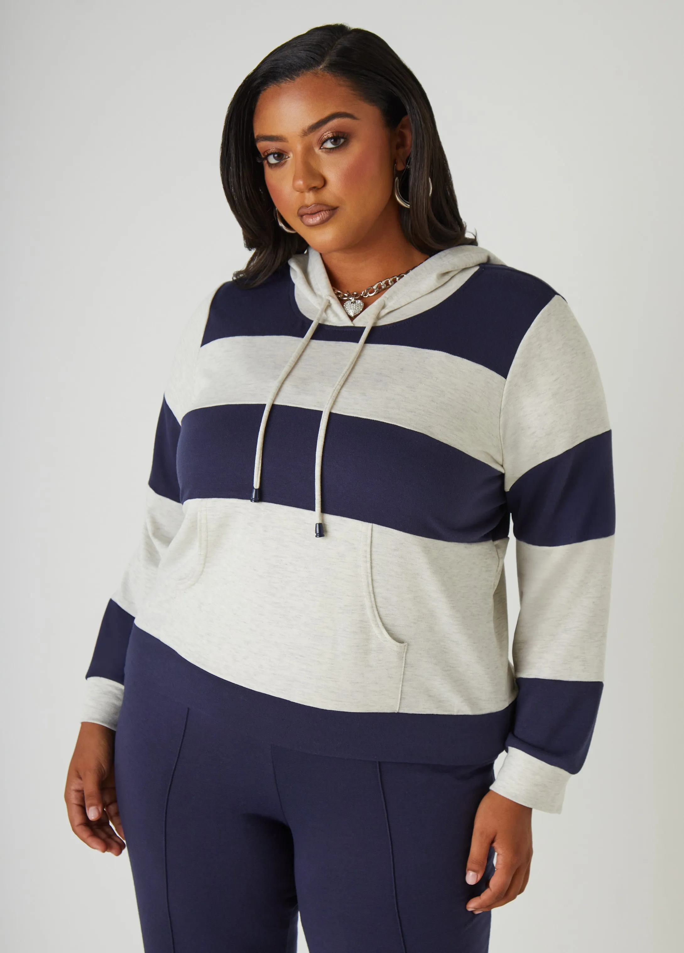 Striped Hooded Pullover sold by Ashley Stewart product image thumbnail 4