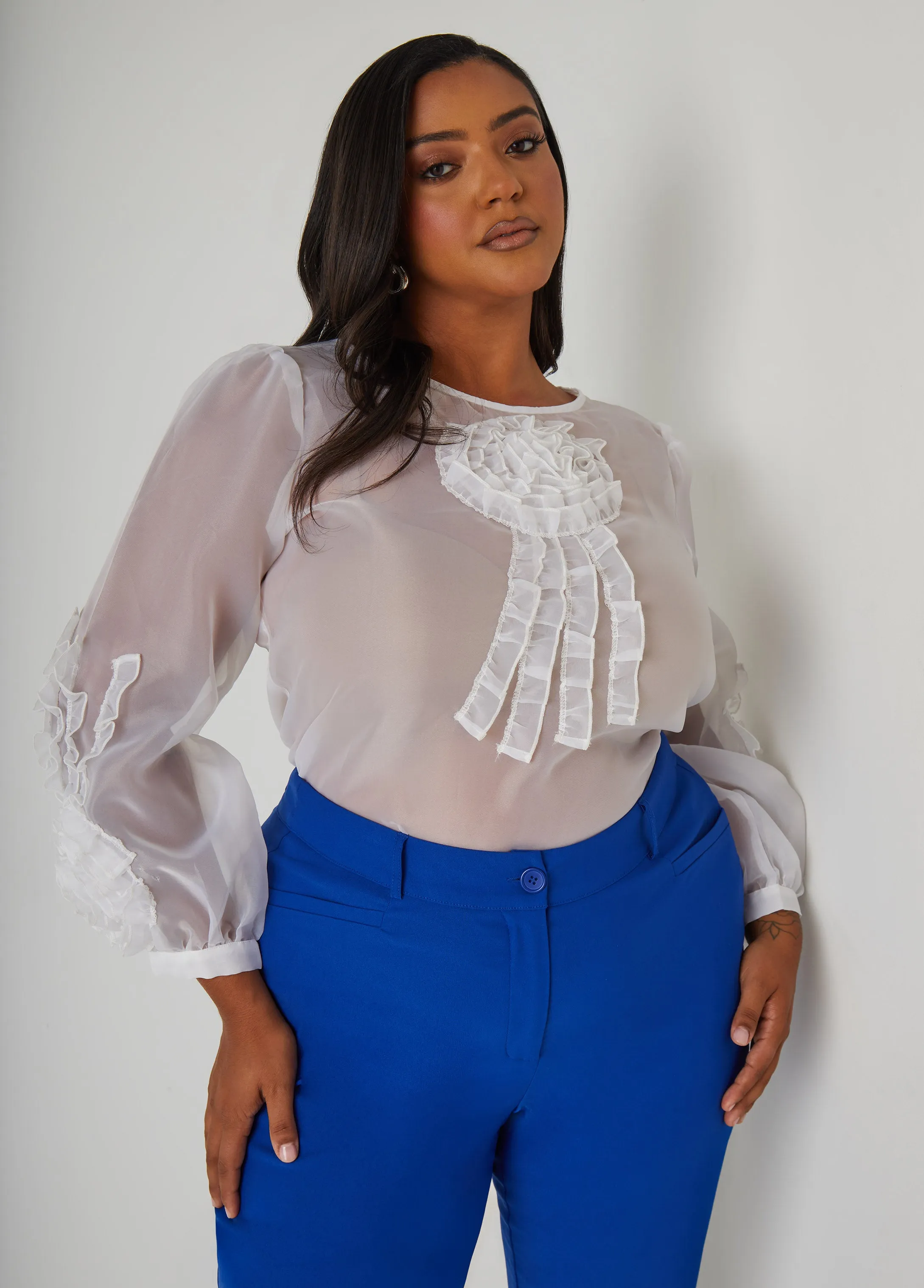 Ruffled Rosette Blouse sold by Ashley Stewart