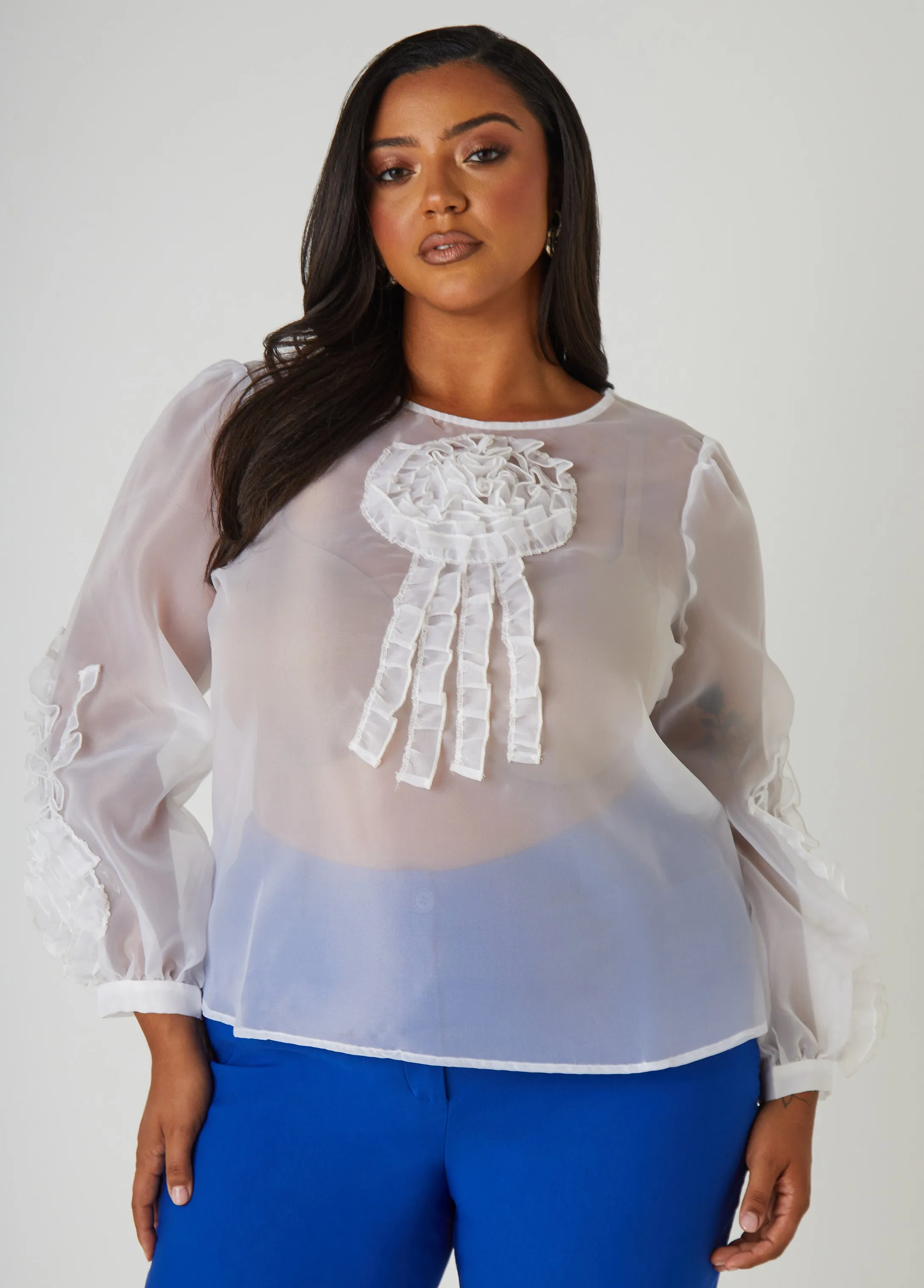 Ruffled Rosette Blouse sold by Ashley Stewart product image thumbnail 4