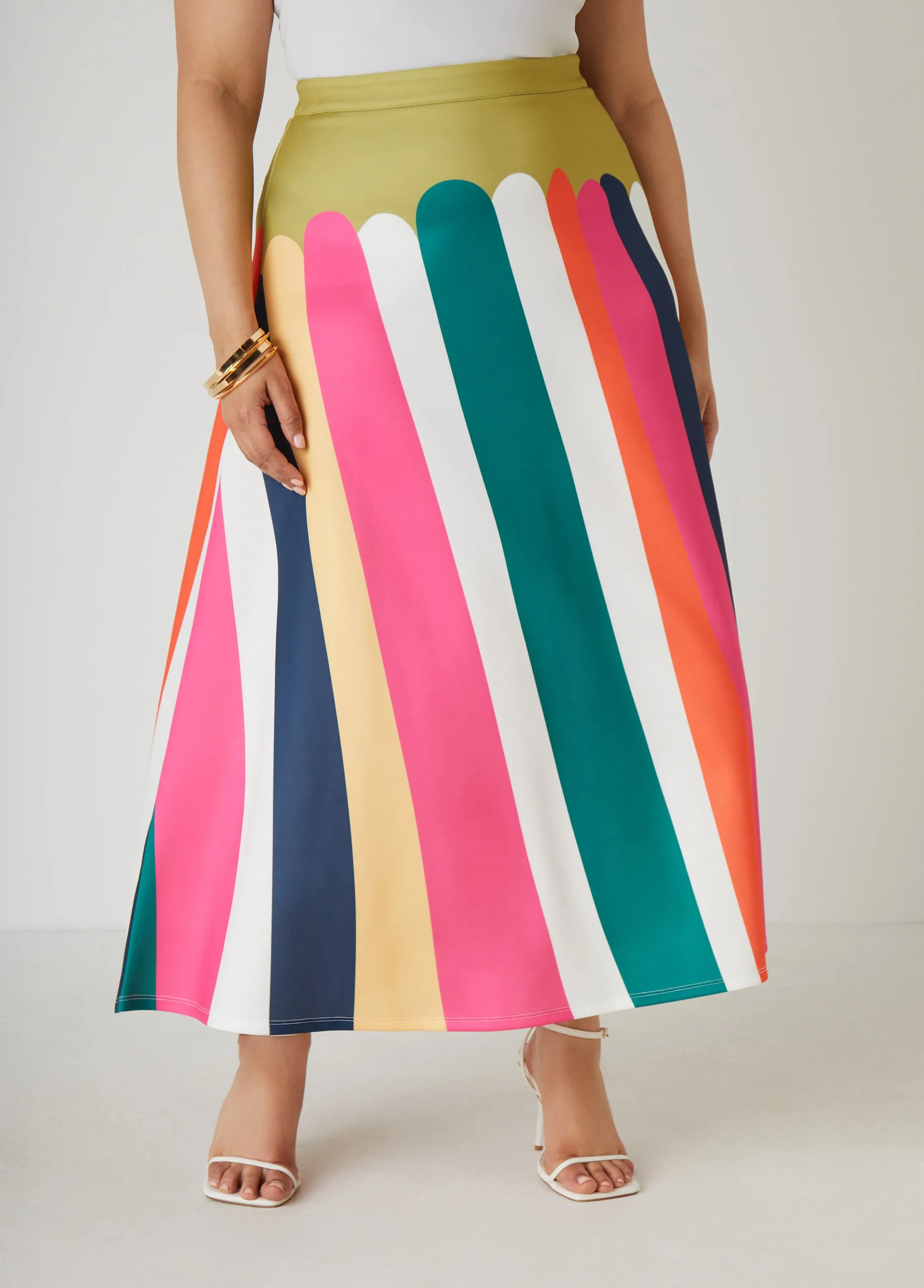 Striped Scuba Maxi Skirt sold by Ashley Stewart