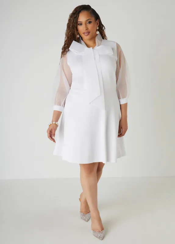 Organza Paneled Tie Neck Dress sold by Ashley Stewart
