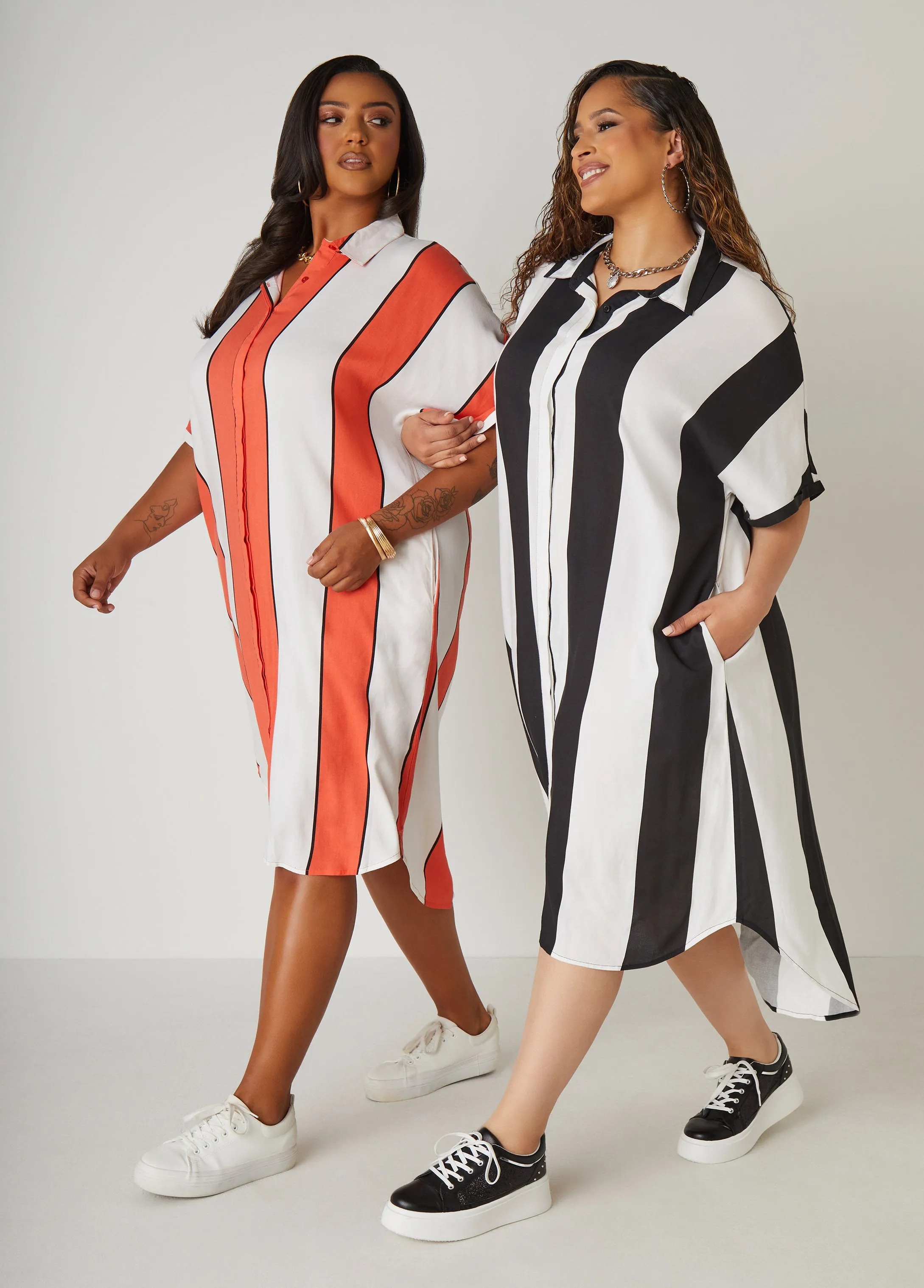Striped Hi Low Shirtdress sold by Ashley Stewart product image thumbnail 4