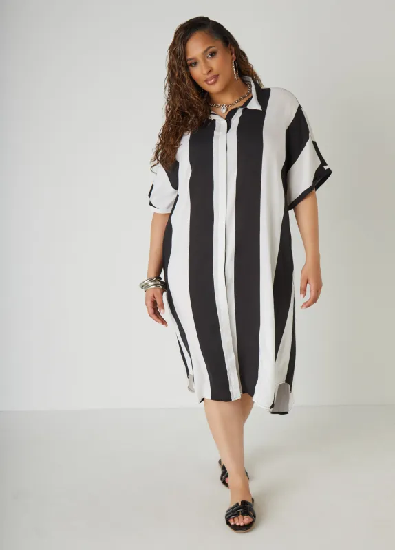 Striped Hi Low Shirtdress sold by Ashley Stewart