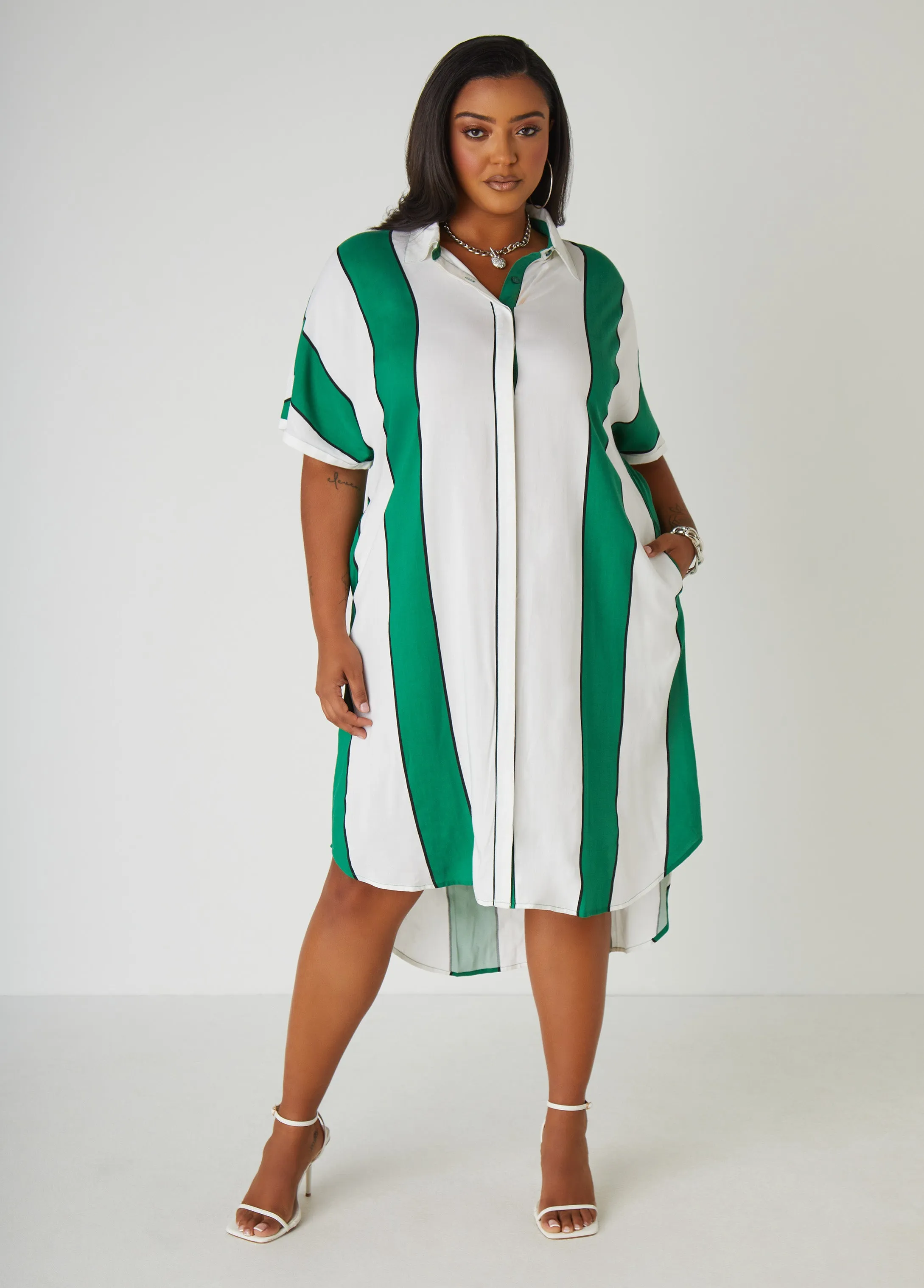 Striped Hi Low Shirtdress sold by Ashley Stewart product image thumbnail 5