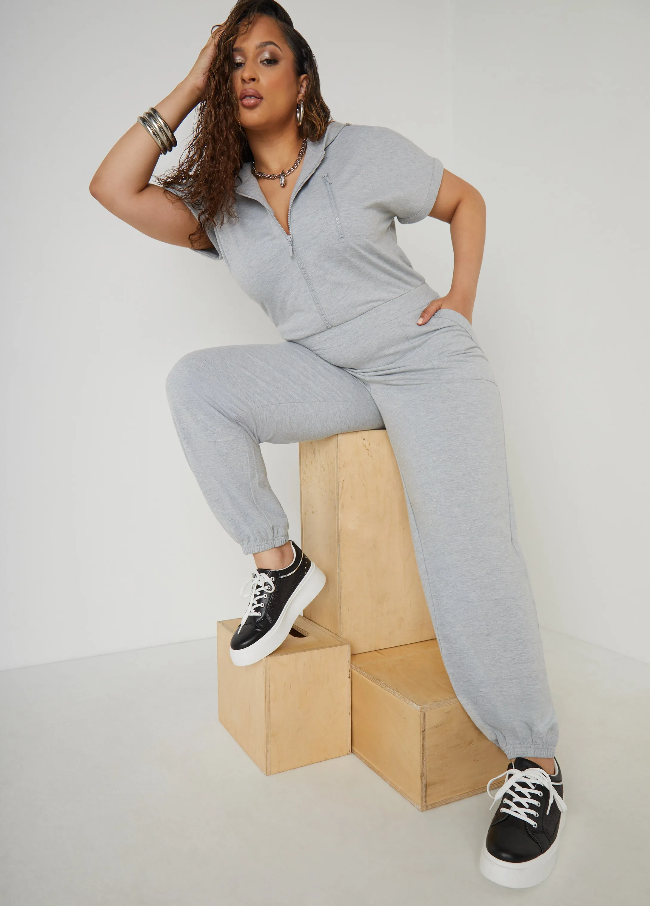 French Terry Joggers Jumpsuit sold by Ashley Stewart product image thumbnail 3