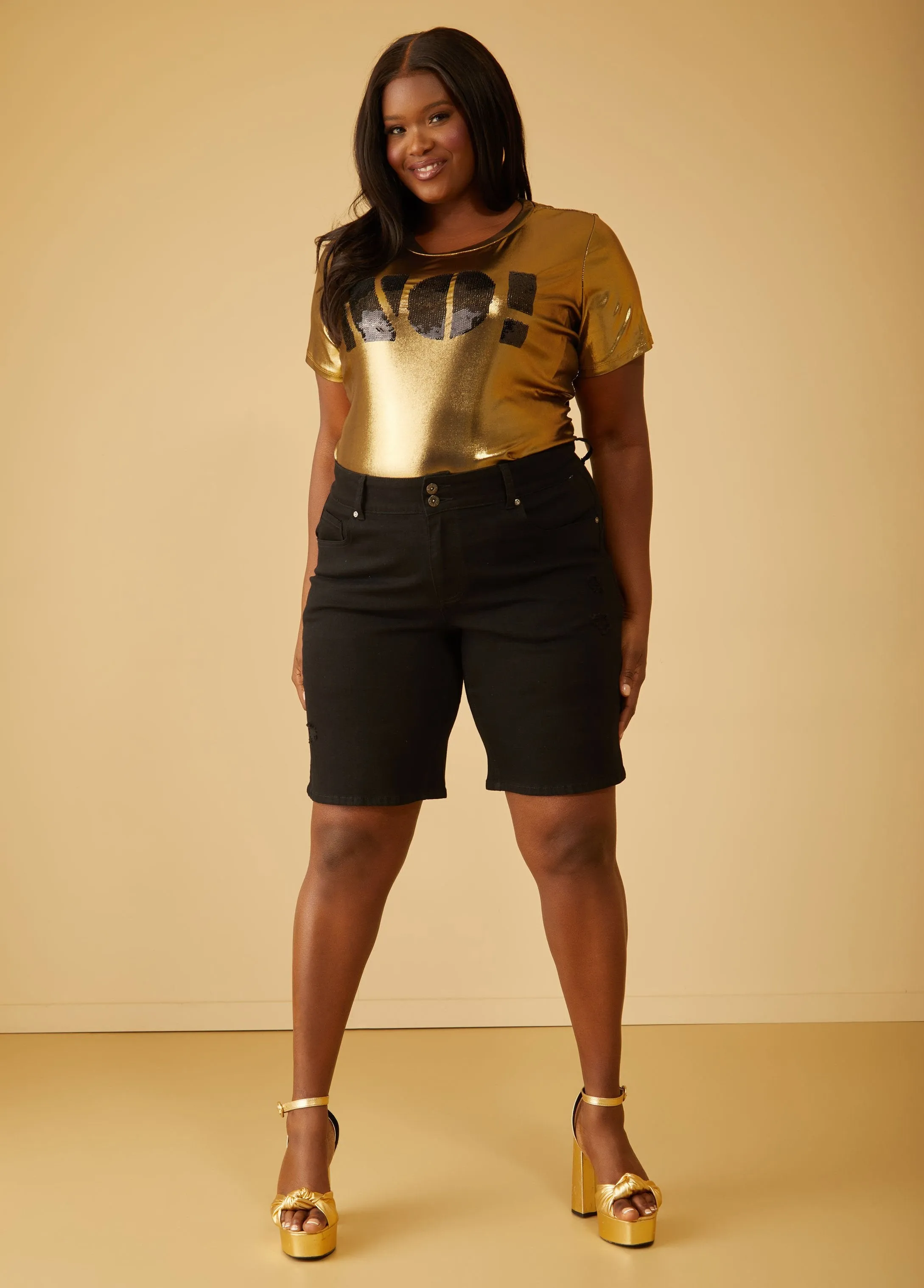 Fearless Mid Rise Denim Shorts sold by Ashley Stewart product image thumbnail 3