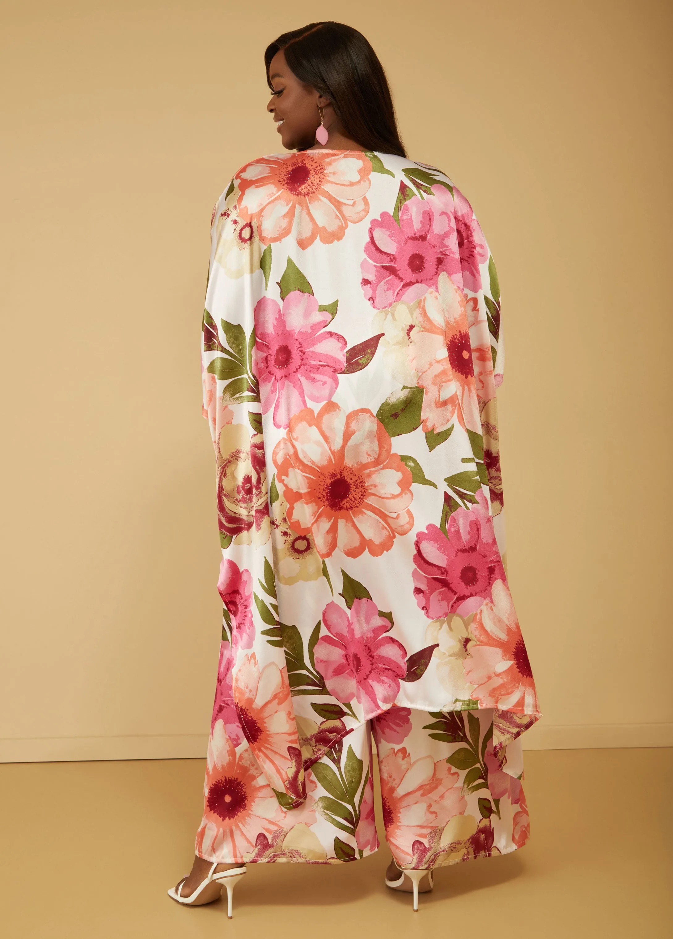 Floral Print Satin Kimono sold by Ashley Stewart product image thumbnail 2