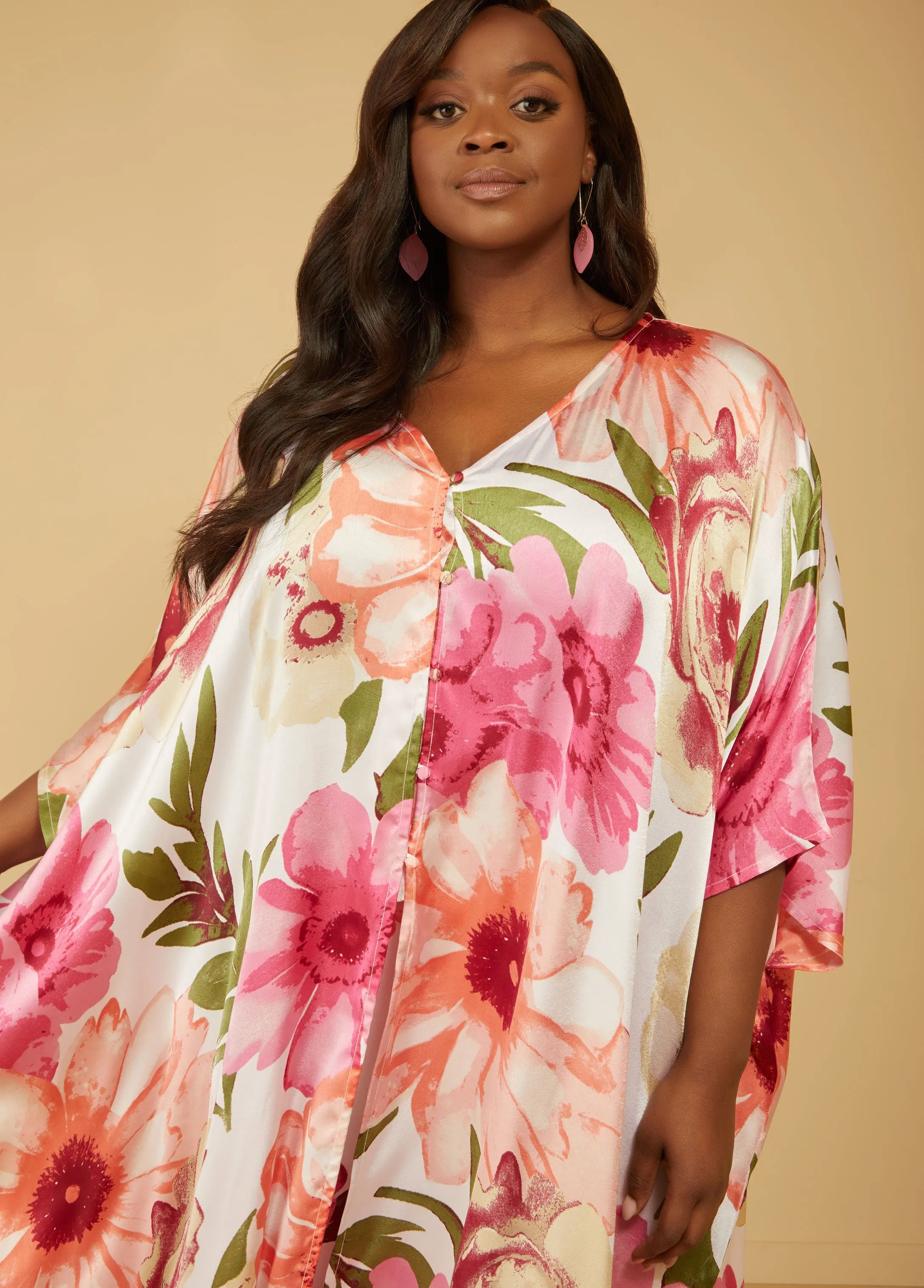 Floral Print Satin Kimono sold by Ashley Stewart product image thumbnail 3