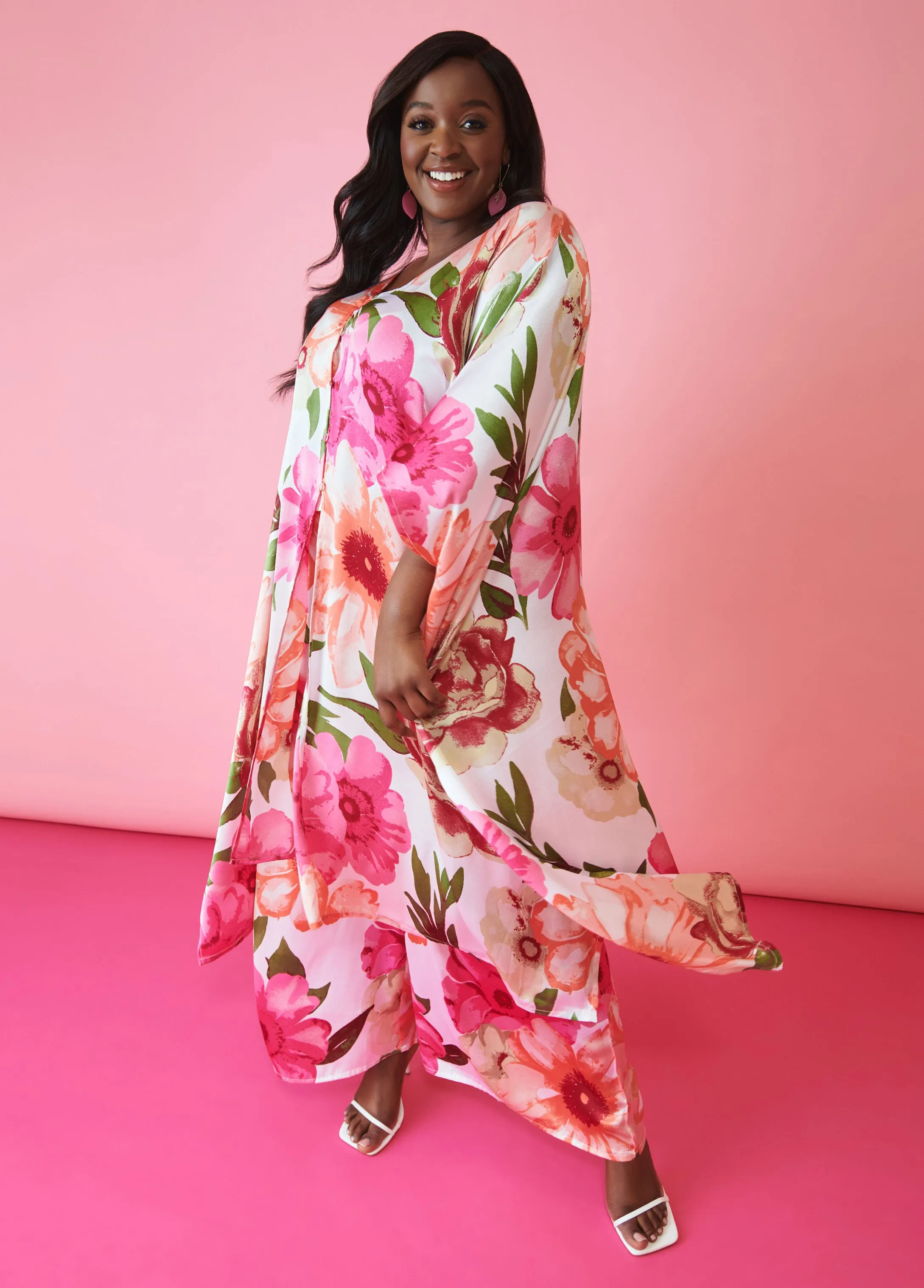 Floral Print Satin Kimono sold by Ashley Stewart
