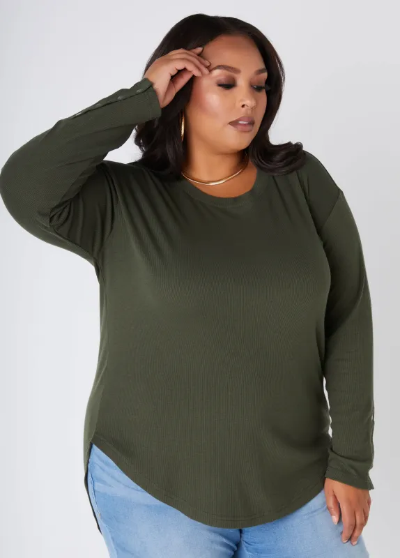 Snap Detailed Ribbed Tee sold by Ashley Stewart