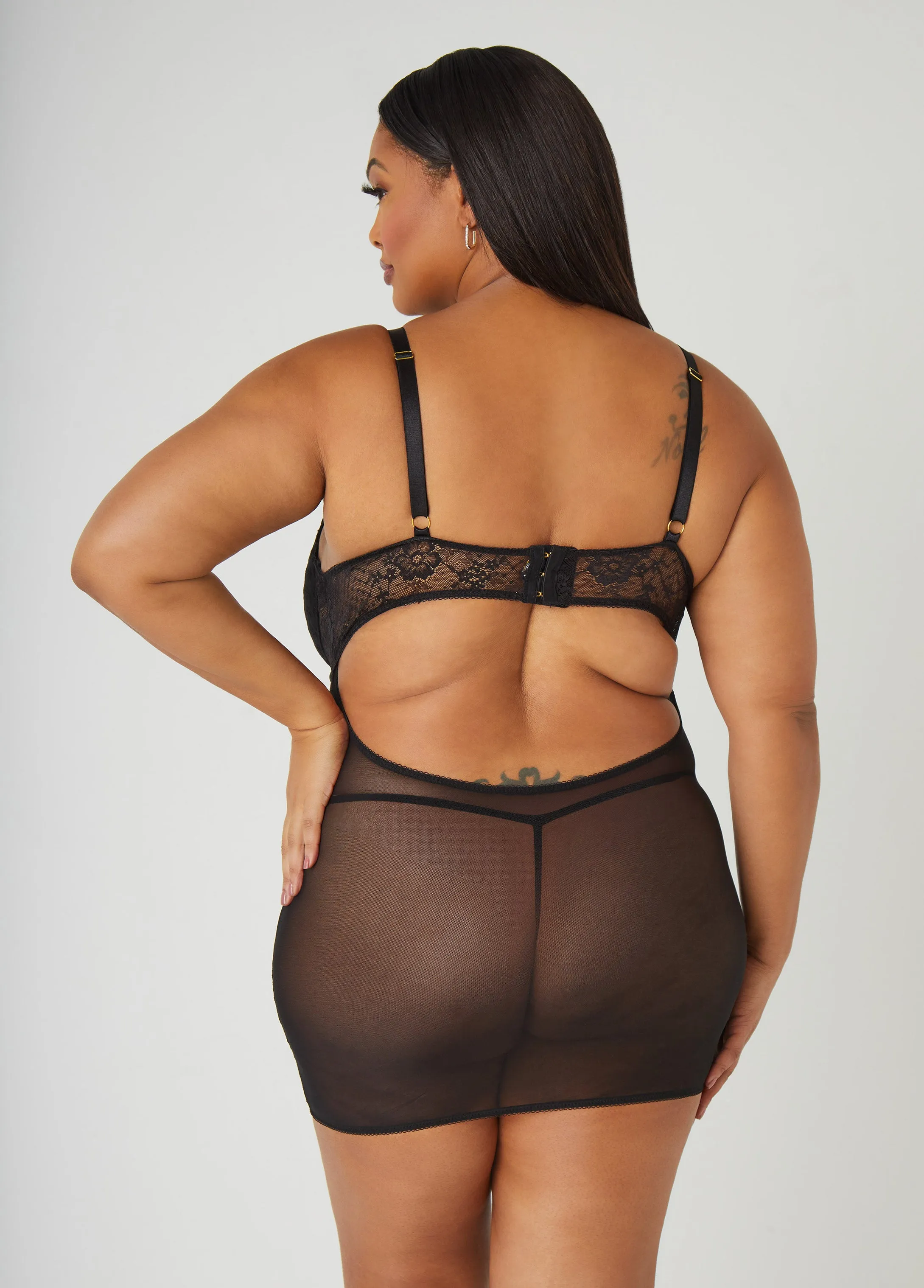 Lace Paneled Eyelet Chemise Set sold by Ashley Stewart product image thumbnail 2