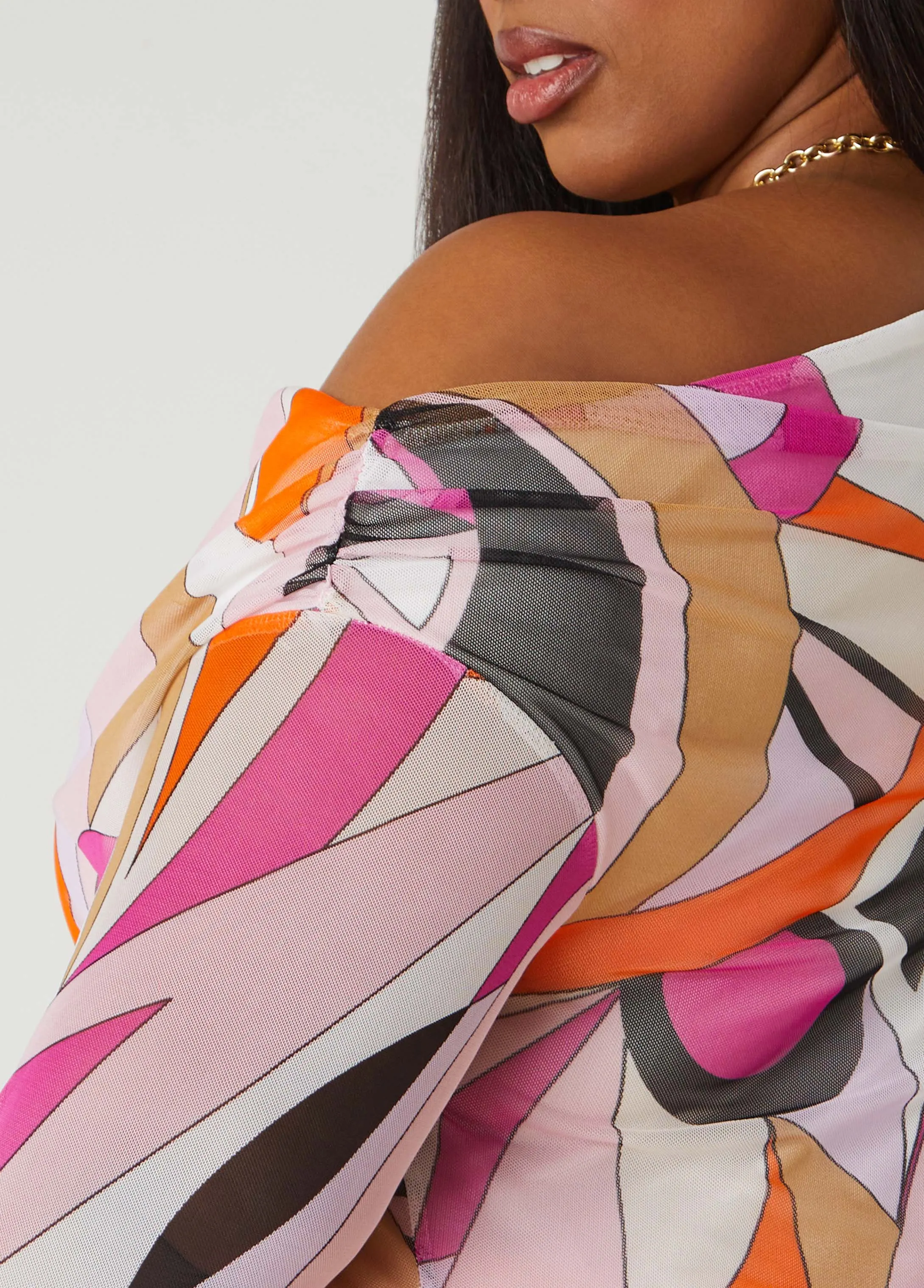 Off The Shoulder Abstract Mesh Top sold by Ashley Stewart product image thumbnail 5